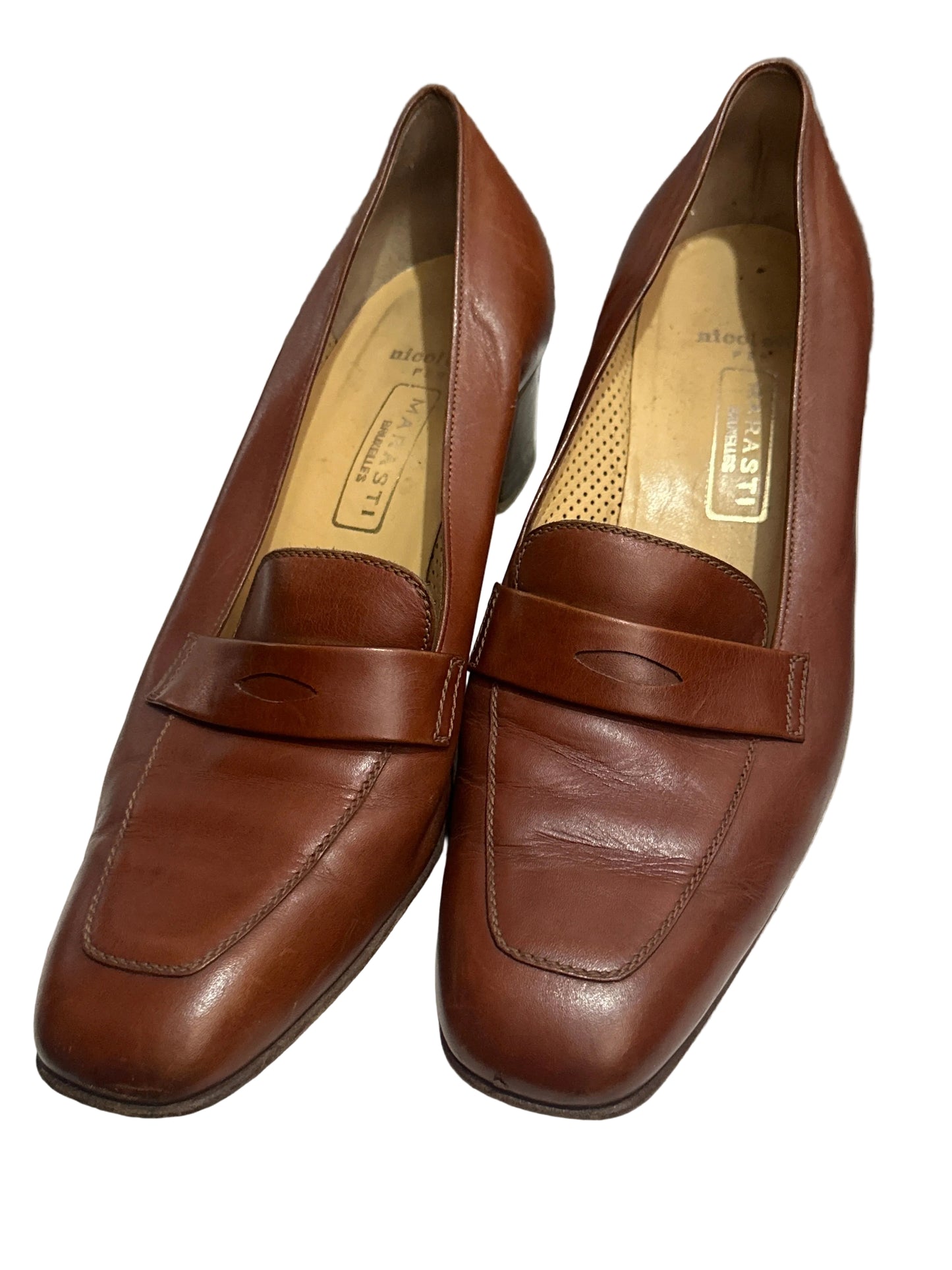 1980s Vintage Marasti Brown Leather Loafer Court Shoes Made in Italy