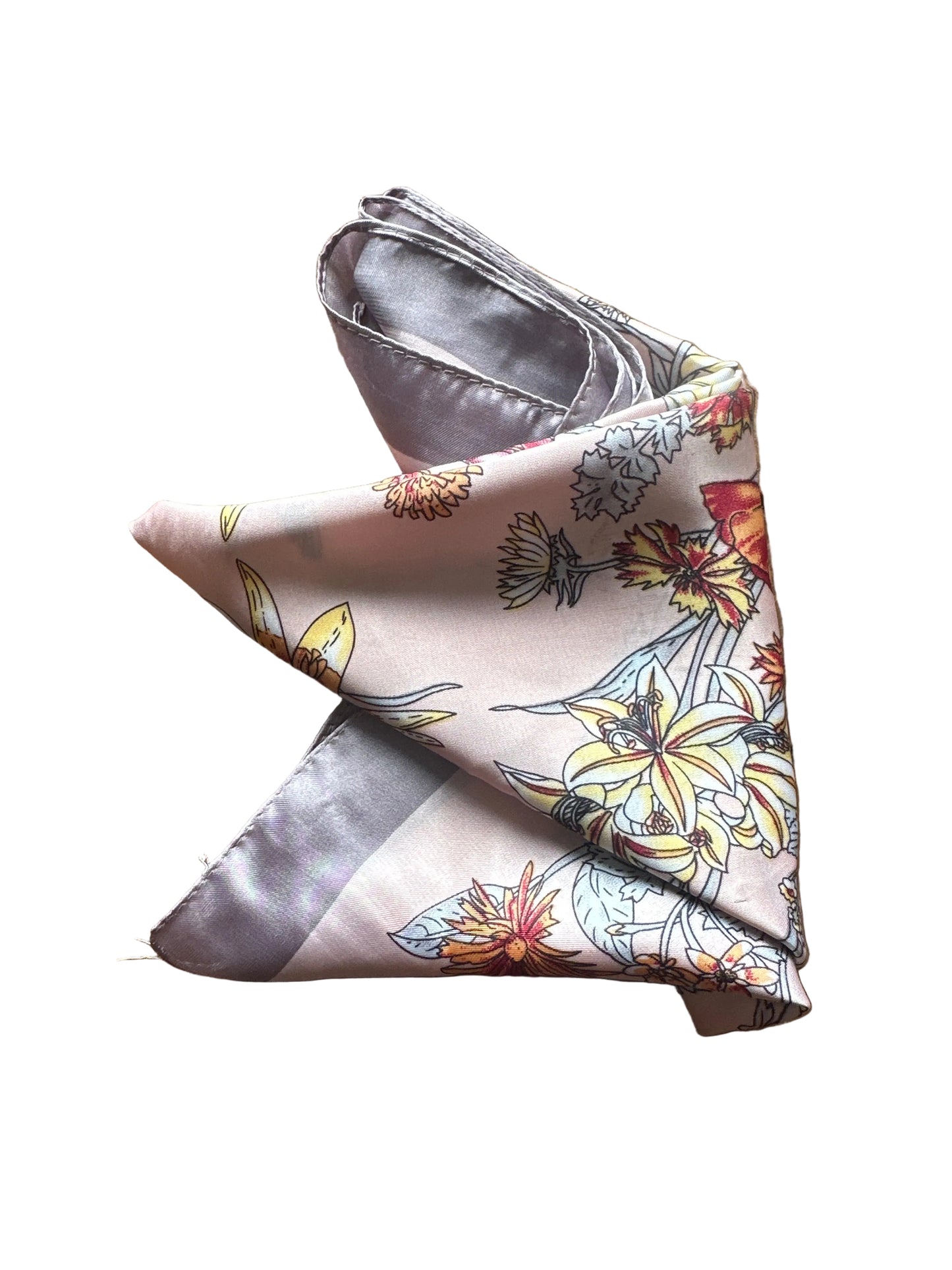 Vintage 1980s–1990s Floral Botanical Scarf 52 x 52 cm Pink Garden Print