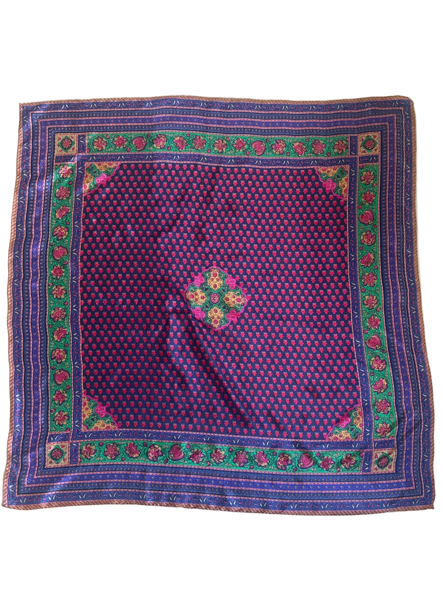 Vintage Floral Border Scarf c.1980s–1990s, Square Fashion Scarf 81 x 81 cm