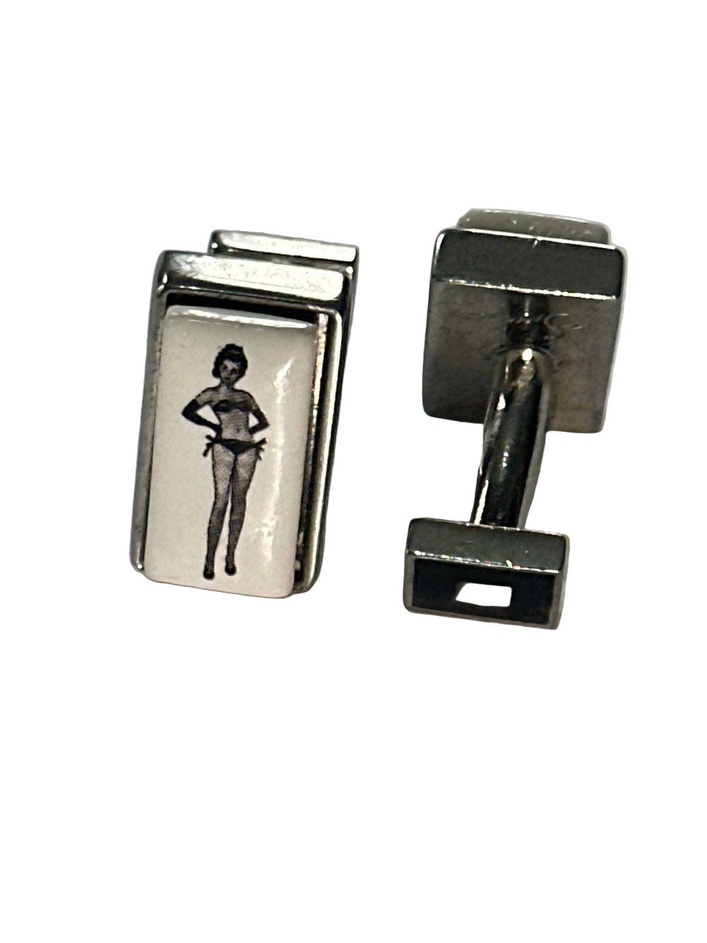 Vintage Spink’s London Pin-Up Girl Cufflinks, 1950s Style Retro Illustration – Novelty Gentleman Accessories
