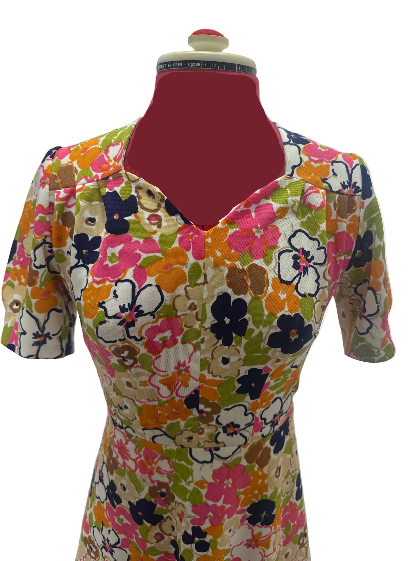 Late 1960s–1970s Handmade Floral Dress, Sweetheart Neckline