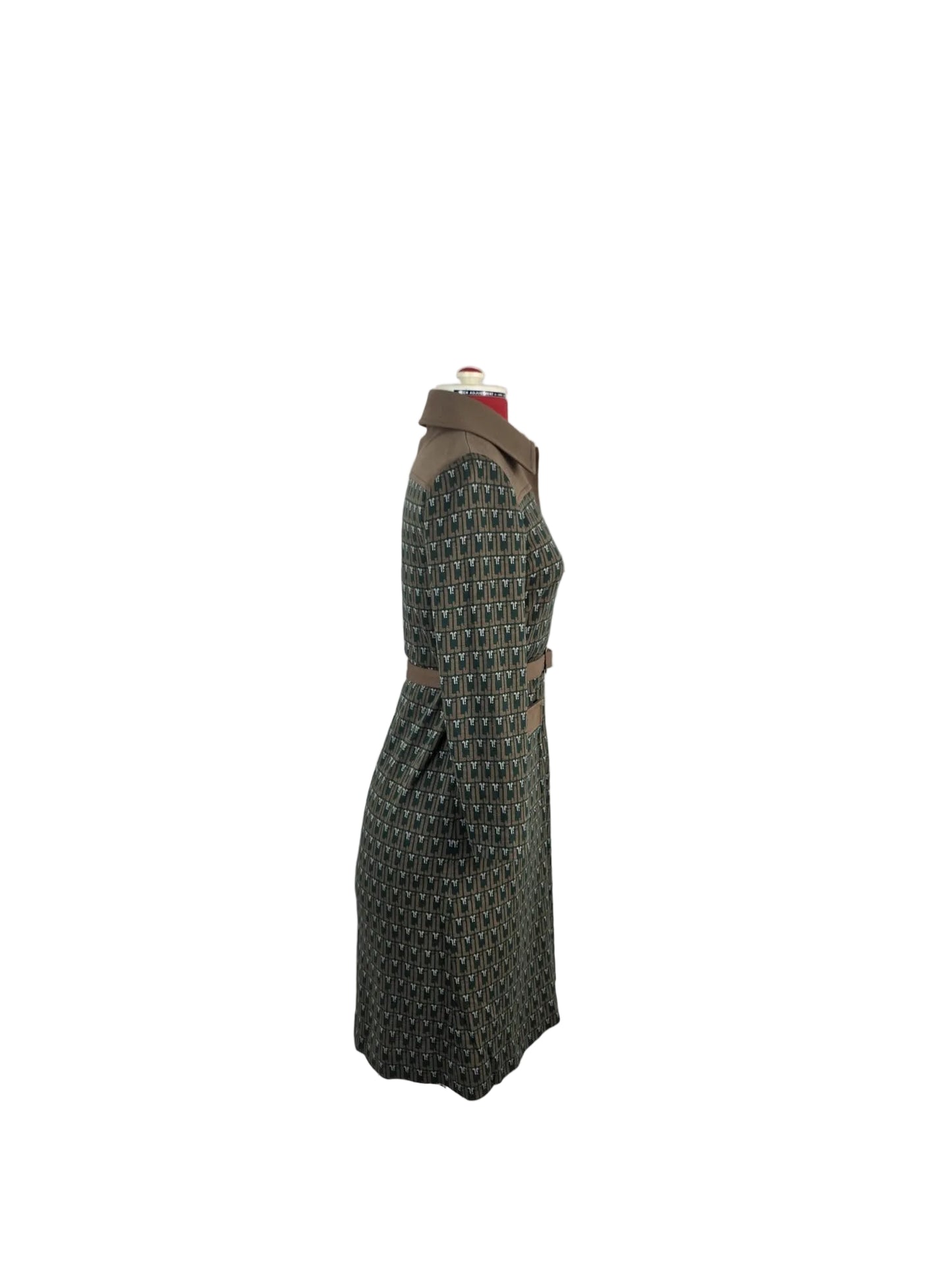 Vintage Jonathan Logan x Micalady Dress, Olive Green Printed Midi