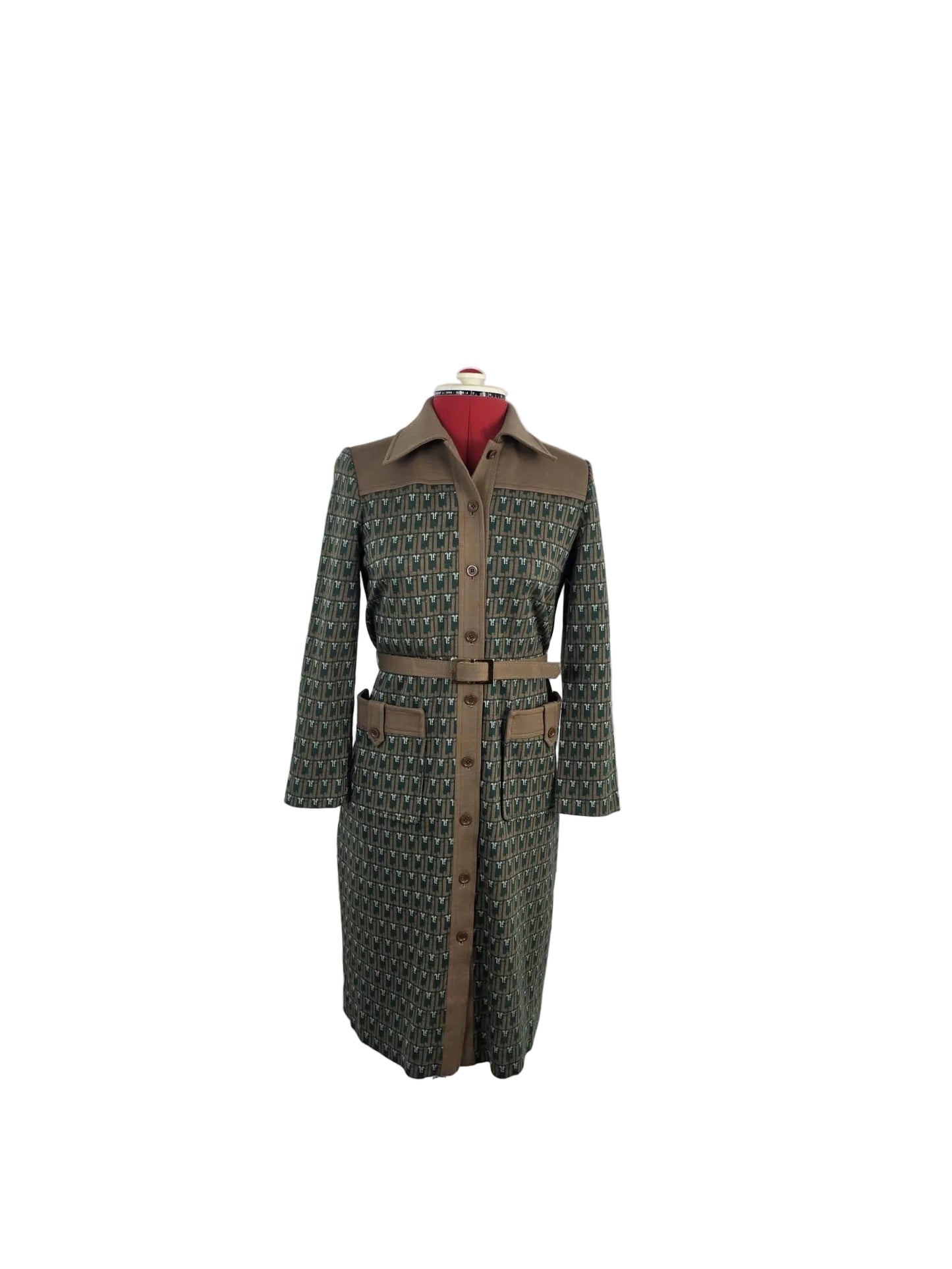 Vintage Jonathan Logan x Micalady Dress, Olive Green Printed Midi