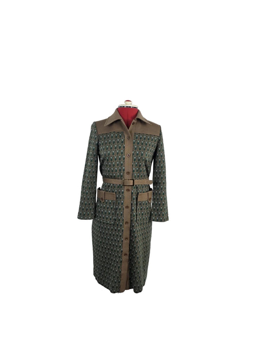 Vintage Jonathan Logan x Micalady Dress, Olive Green Printed Midi