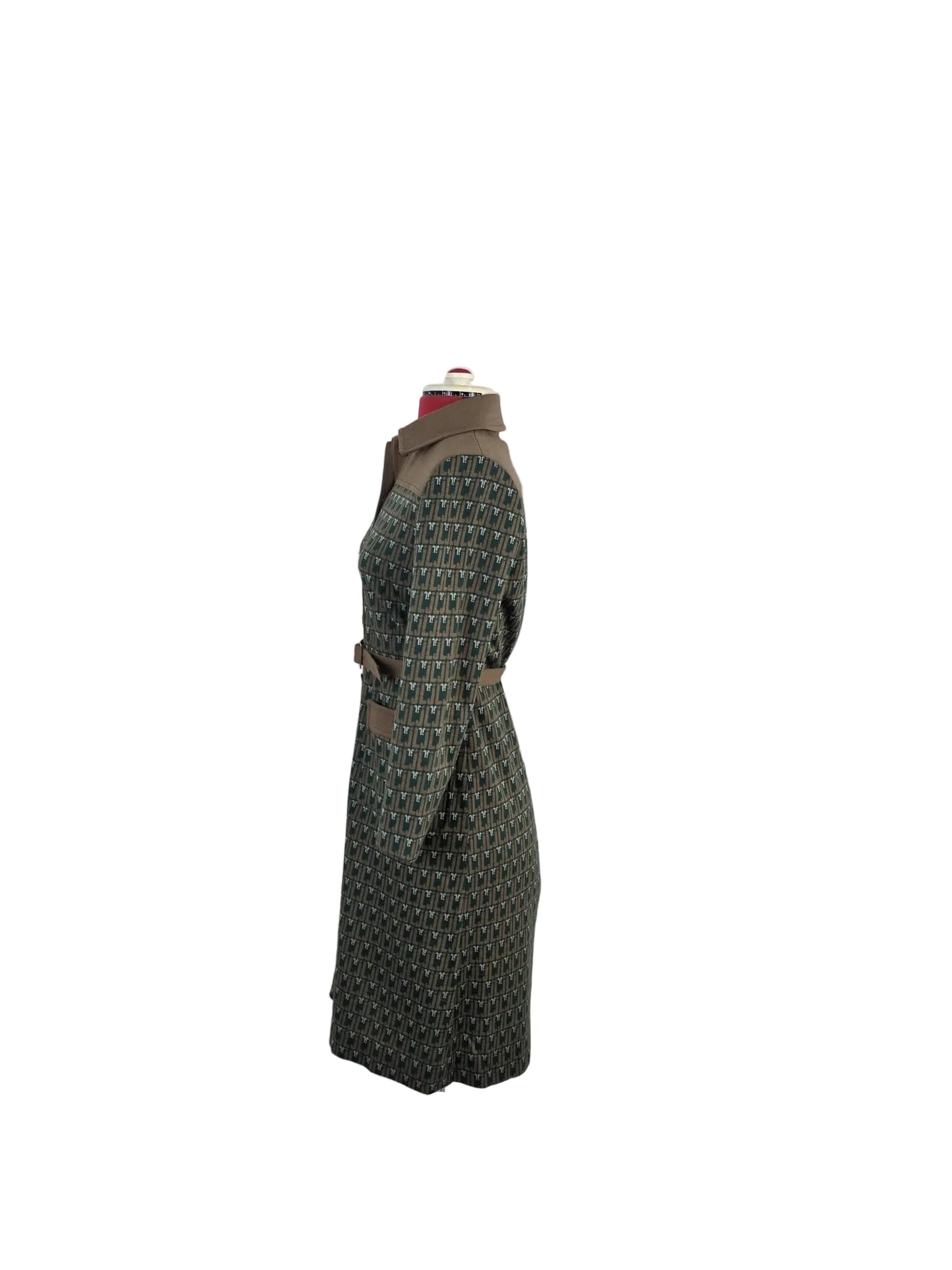 Vintage Jonathan Logan x Micalady Dress, Olive Green Printed Midi