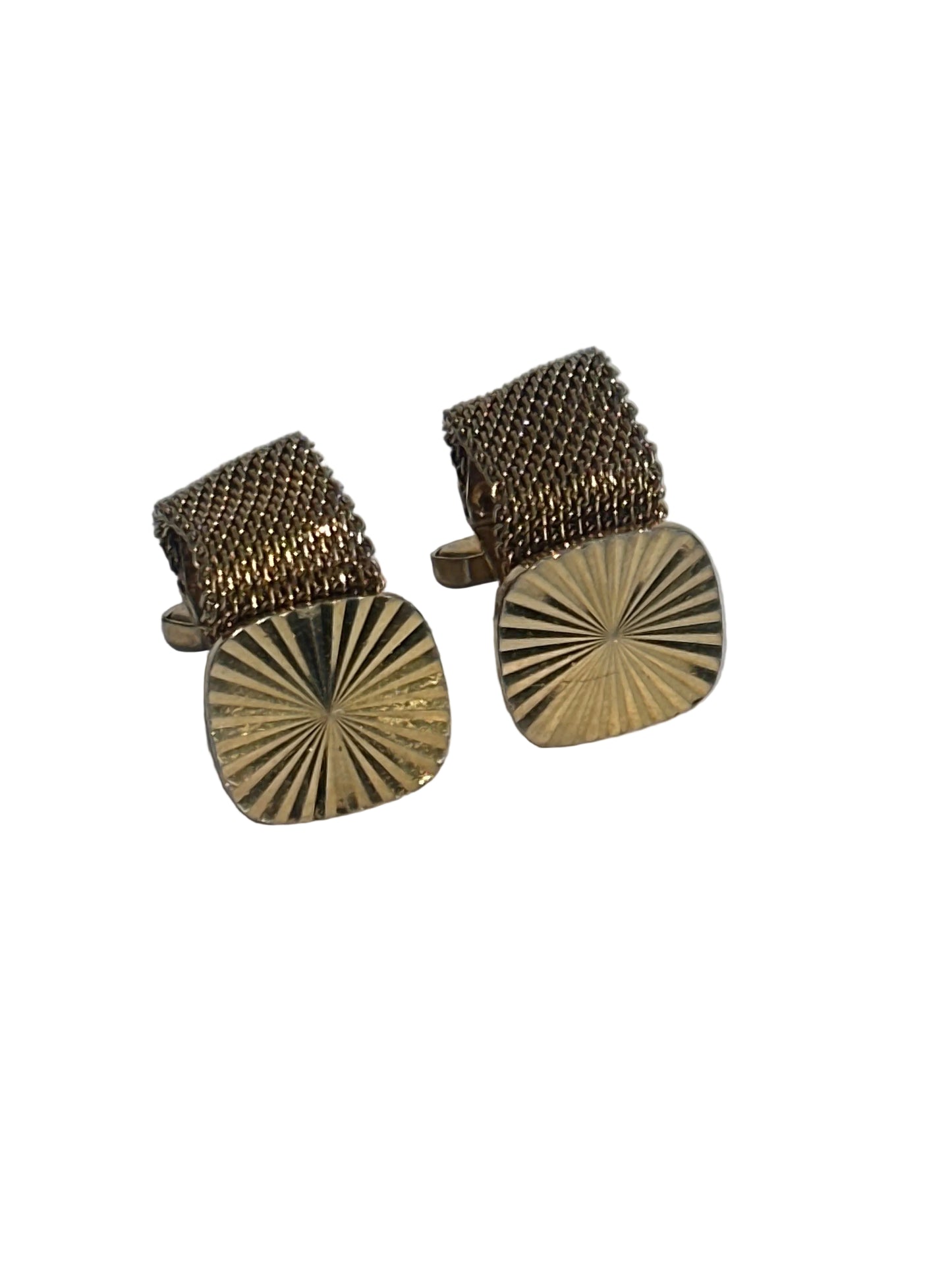 c.1970s Vintage Gold Tone Sunburst Mesh Cufflinks