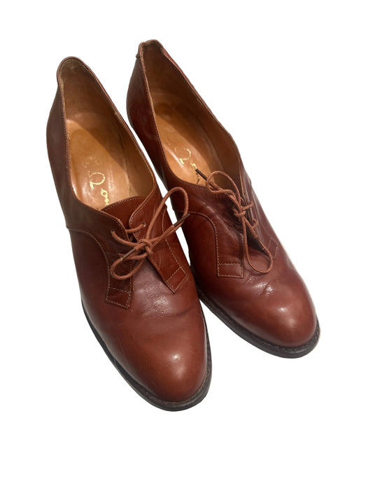 1970s Omega Tan Leather Lace Up Heels UK 4.5 EU 37