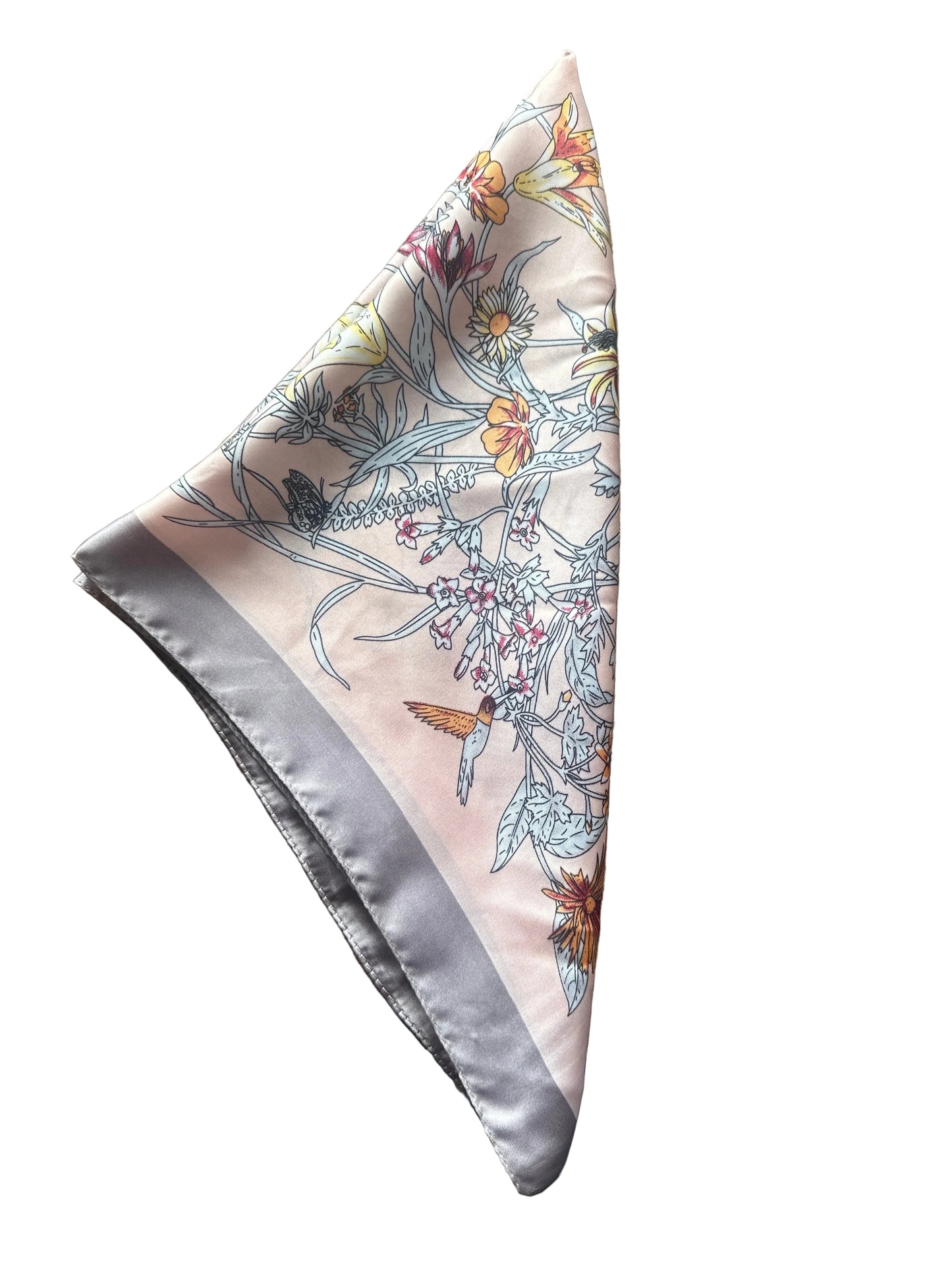 Vintage 1980s–1990s Floral Botanical Scarf 52 x 52 cm Pink Garden Print