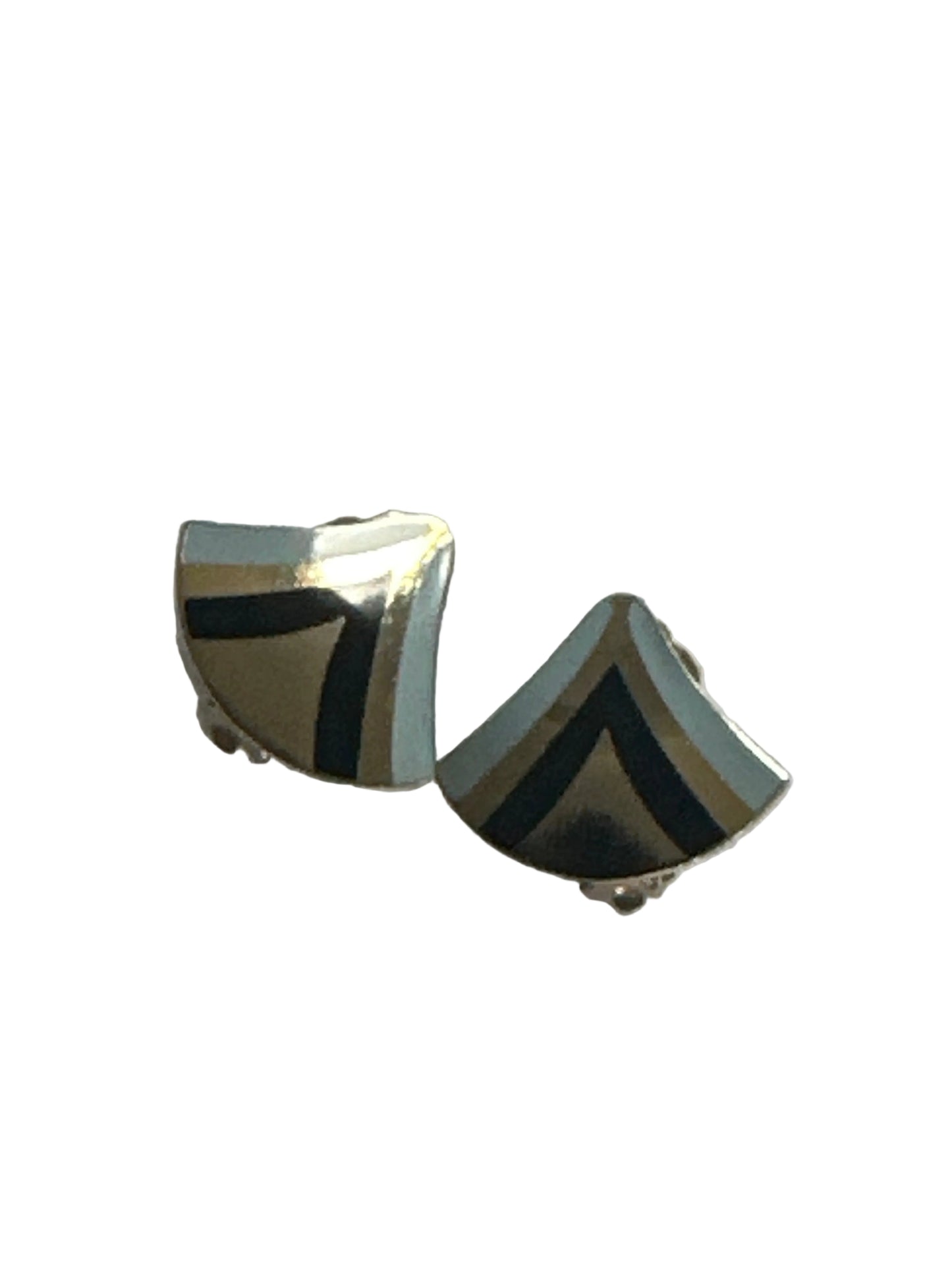 Vintage Gold Clip-On Earrings with Blue and Black Accents