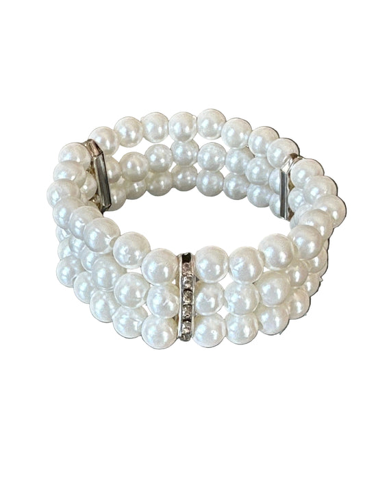 Vintage 1990s–2000s Triple Strand Faux Pearl Stretch Bracelet