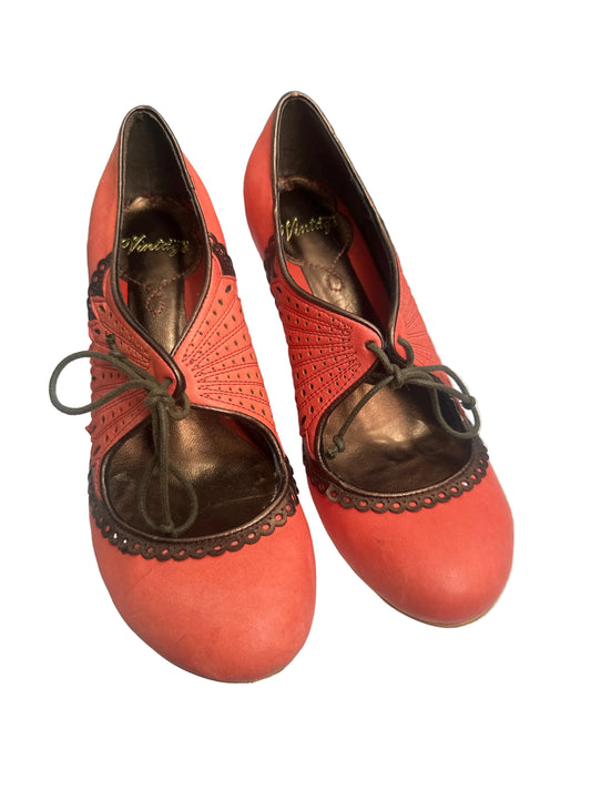Vintage-Inspired 1920s Coral Lace Up Heels UK 5 EU 38