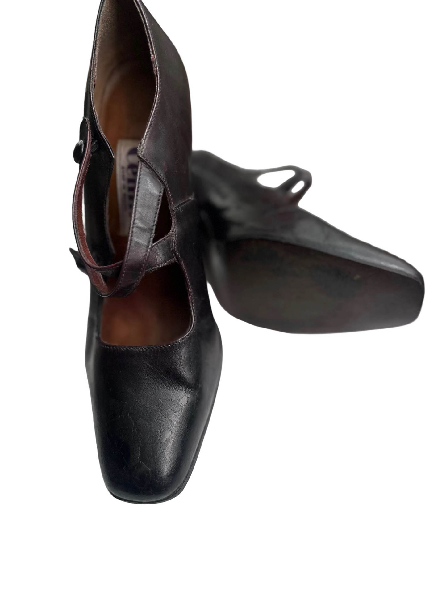 1980s–1990s Cellini Black Leather Mary Jane Heels Made in Brazil UK 5 EU 38