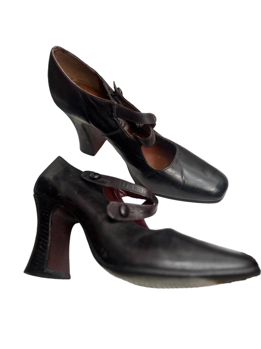 1980s–1990s Cellini Black Leather Mary Jane Heels Made in Brazil UK 5 EU 38