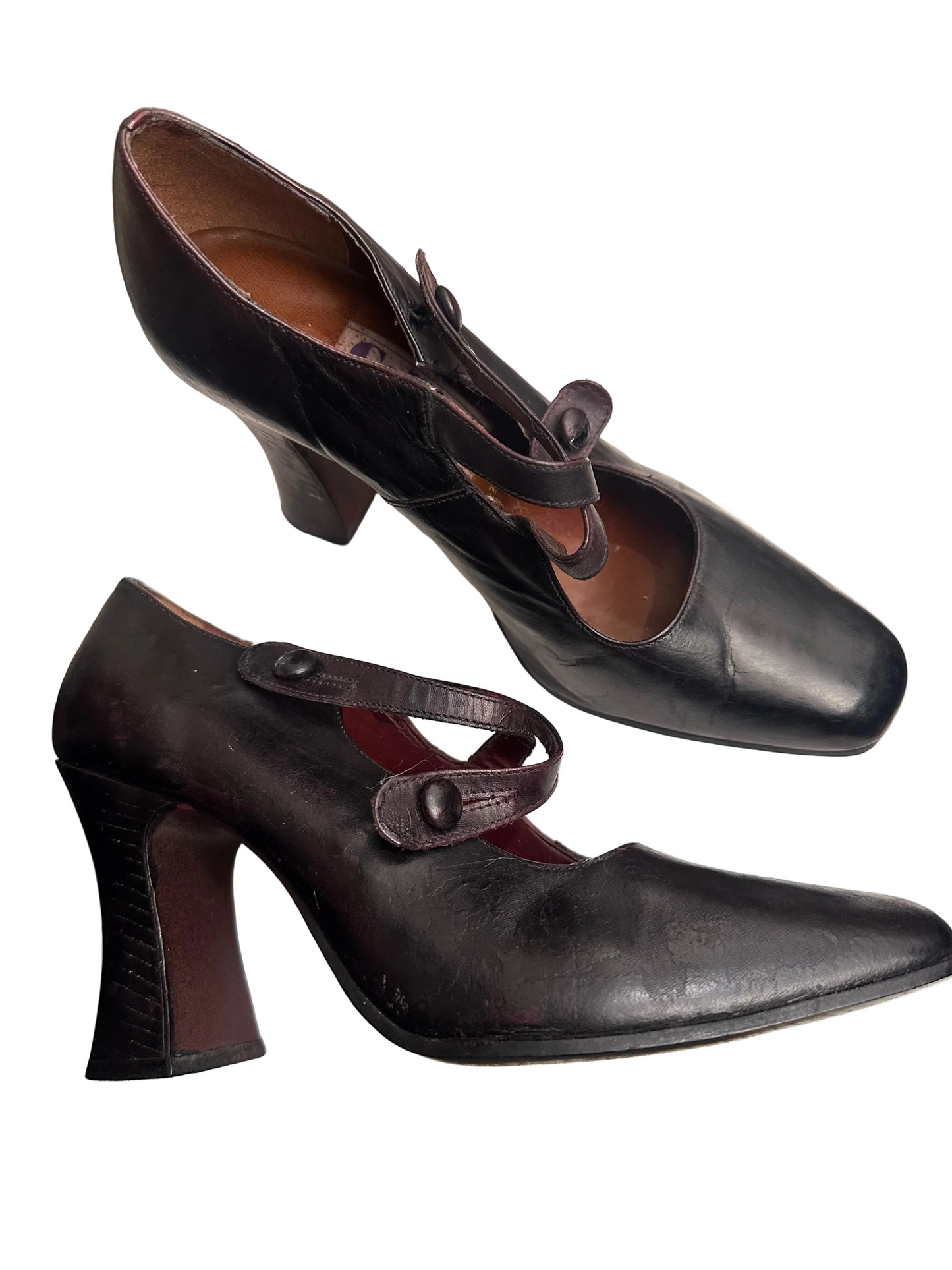 1980s–1990s Cellini Black Leather Mary Jane Heels Made in Brazil UK 5 EU 38