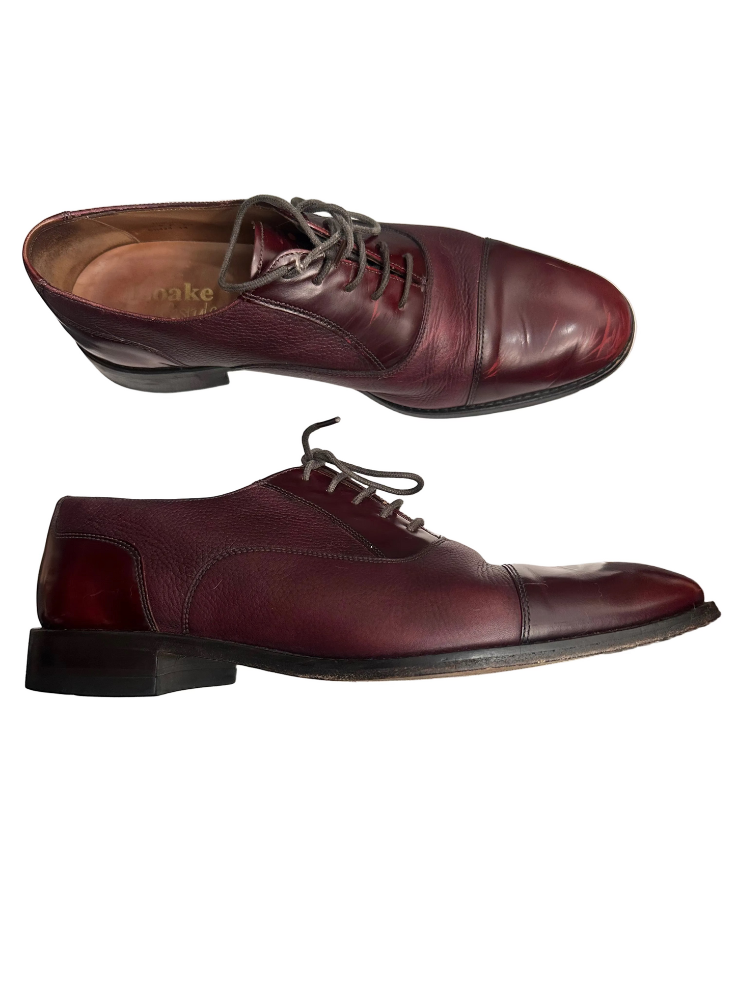 1980s Loake Burgundy Leather Cap Toe Oxford Shoes Made in England UK 8.5