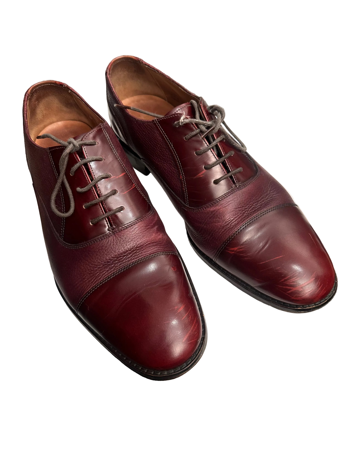 1980s Loake Burgundy Leather Cap Toe Oxford Shoes Made in England UK 8.5