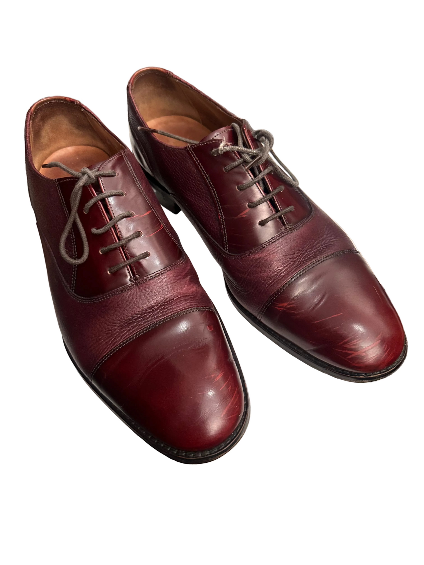 1980s Loake Burgundy Leather Cap Toe Oxford Shoes Made in England UK 8.5