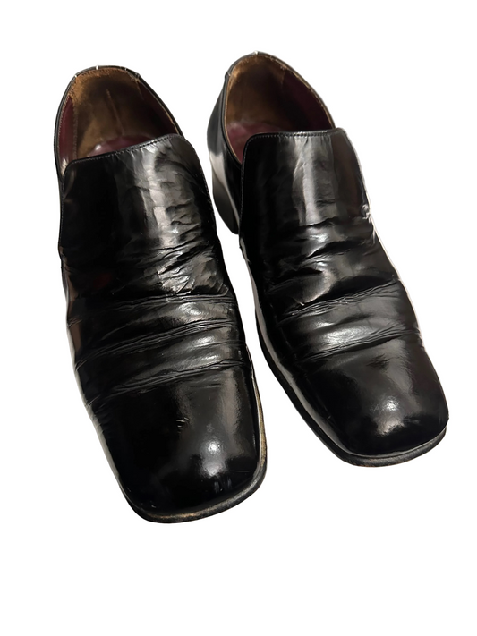 1980s Grenson Black Leather Court Shoes UK 8 EX Handmade England Vintage Block Heel