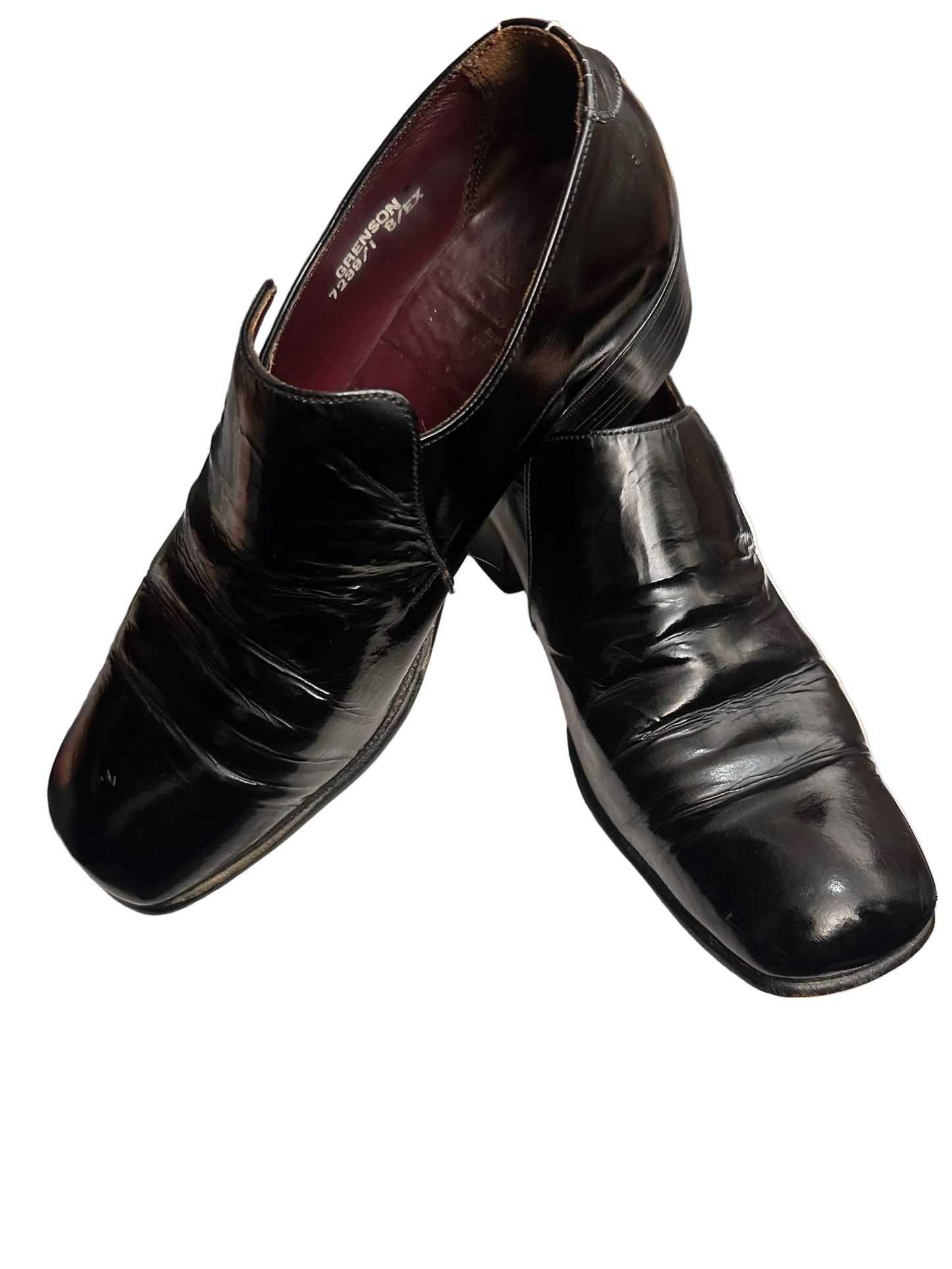 1980s Grenson Black Leather Court Shoes UK 8 EX Handmade England Vintage Block Heel