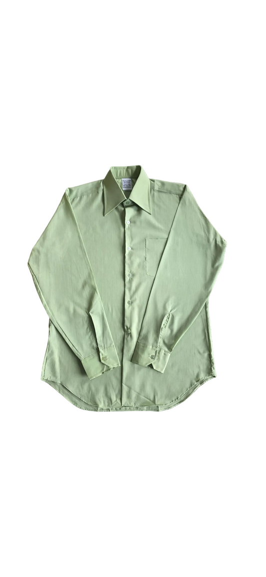 Late 1970s Sage Green Shirt 15.5 Collar Polyester Cotton Blend