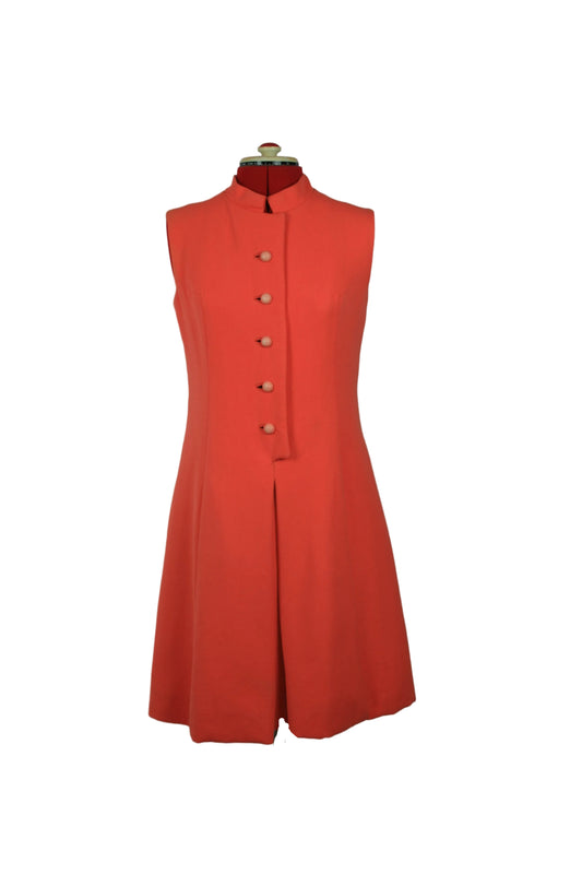 Late 1960s Mod Red A-Line Mini Dress with Mandarin Collar