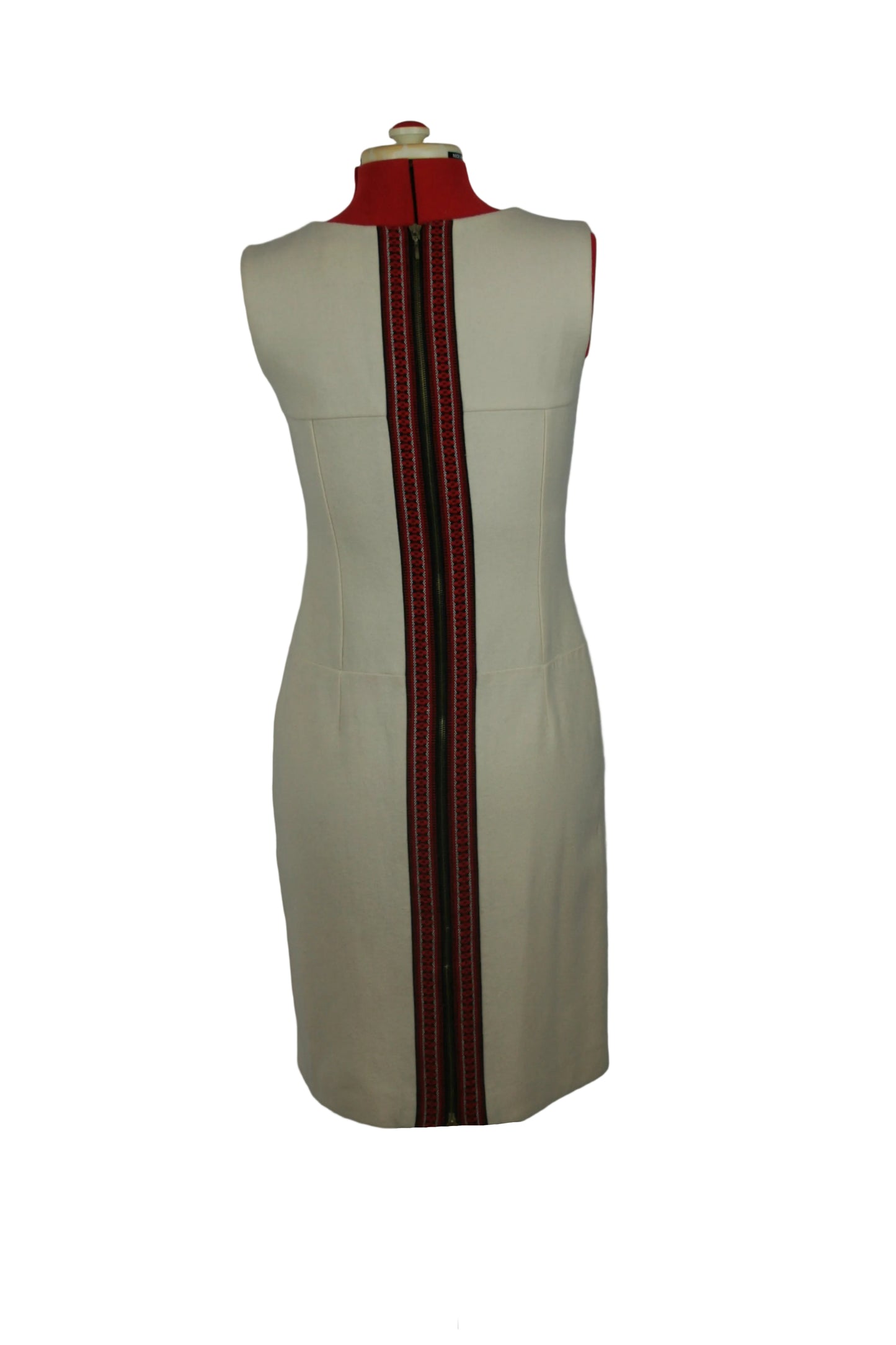 1960s Ivory Wool Sheath Dress with Statement Zip Back Detail