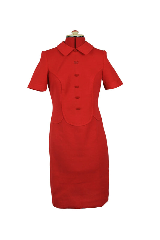 Late 1960s Handmade Red Crimplene Dress