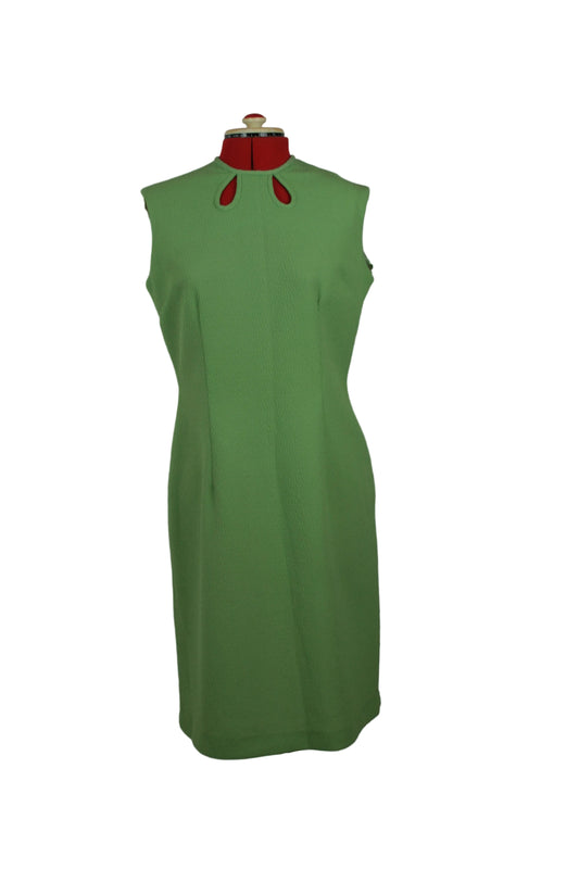 Late 1960s Sleeveless Green Shift with Cut-Out Detail