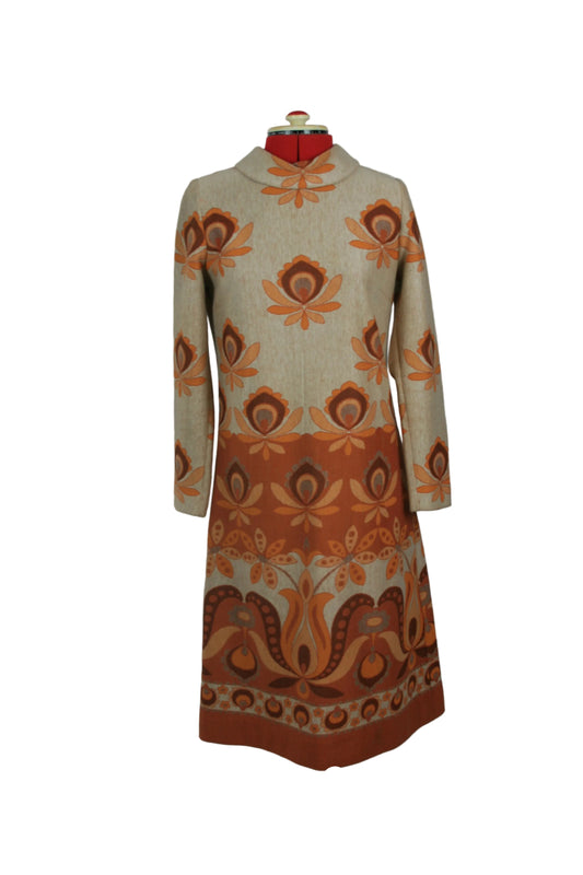 Late 1960s Jeannie Jersey Mod Dress, Floral Knit