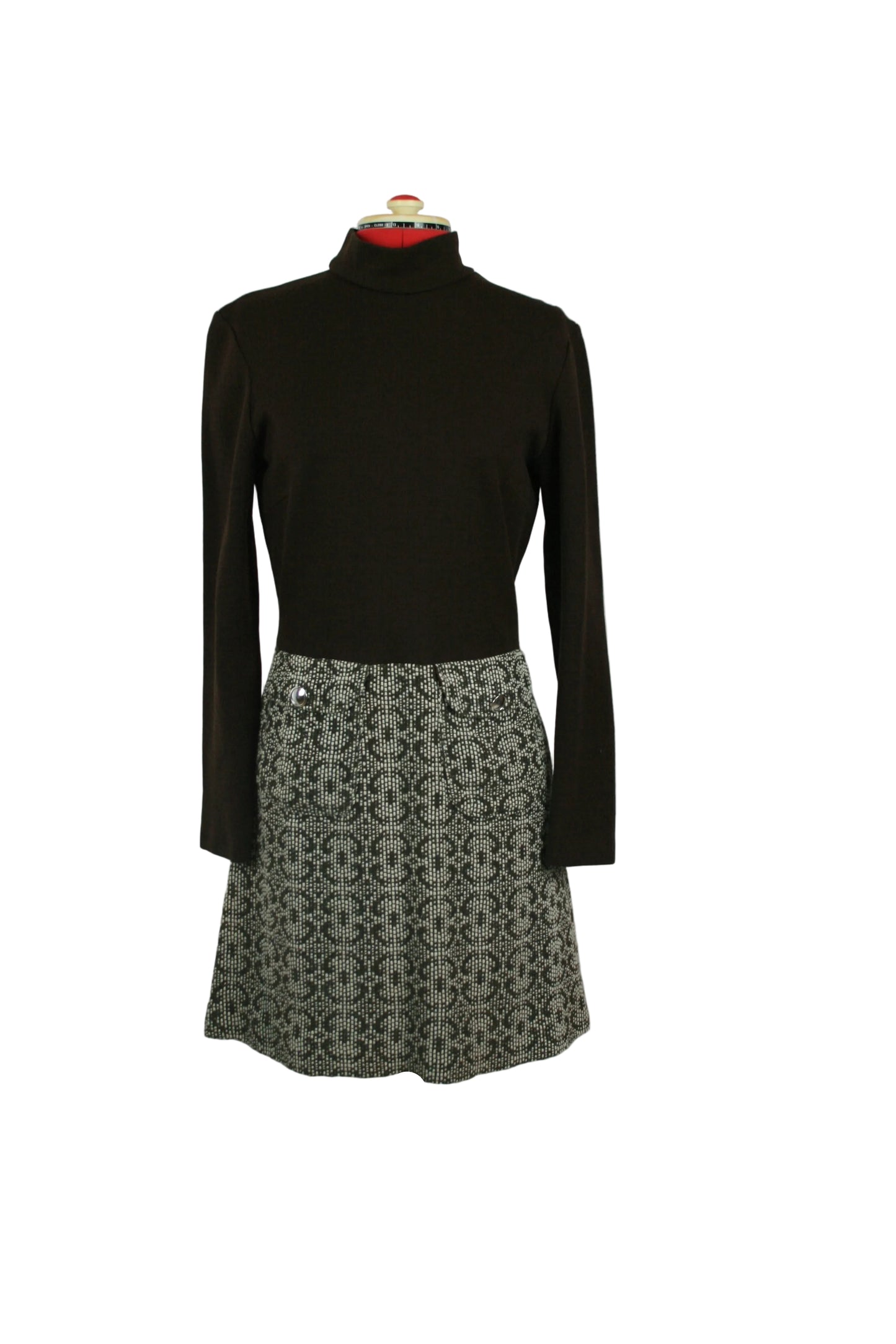 Late 1960s Deha of Sweden Dress | Trompe-l'oeil Mod Two-Piece Look with Geometric Weave Skirt Chic