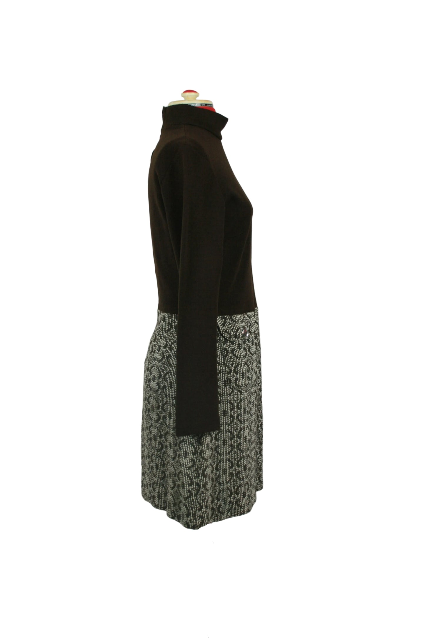 Late 1960s Deha of Sweden Dress | Trompe-l'oeil Mod Two-Piece Look with Geometric Weave Skirt Chic