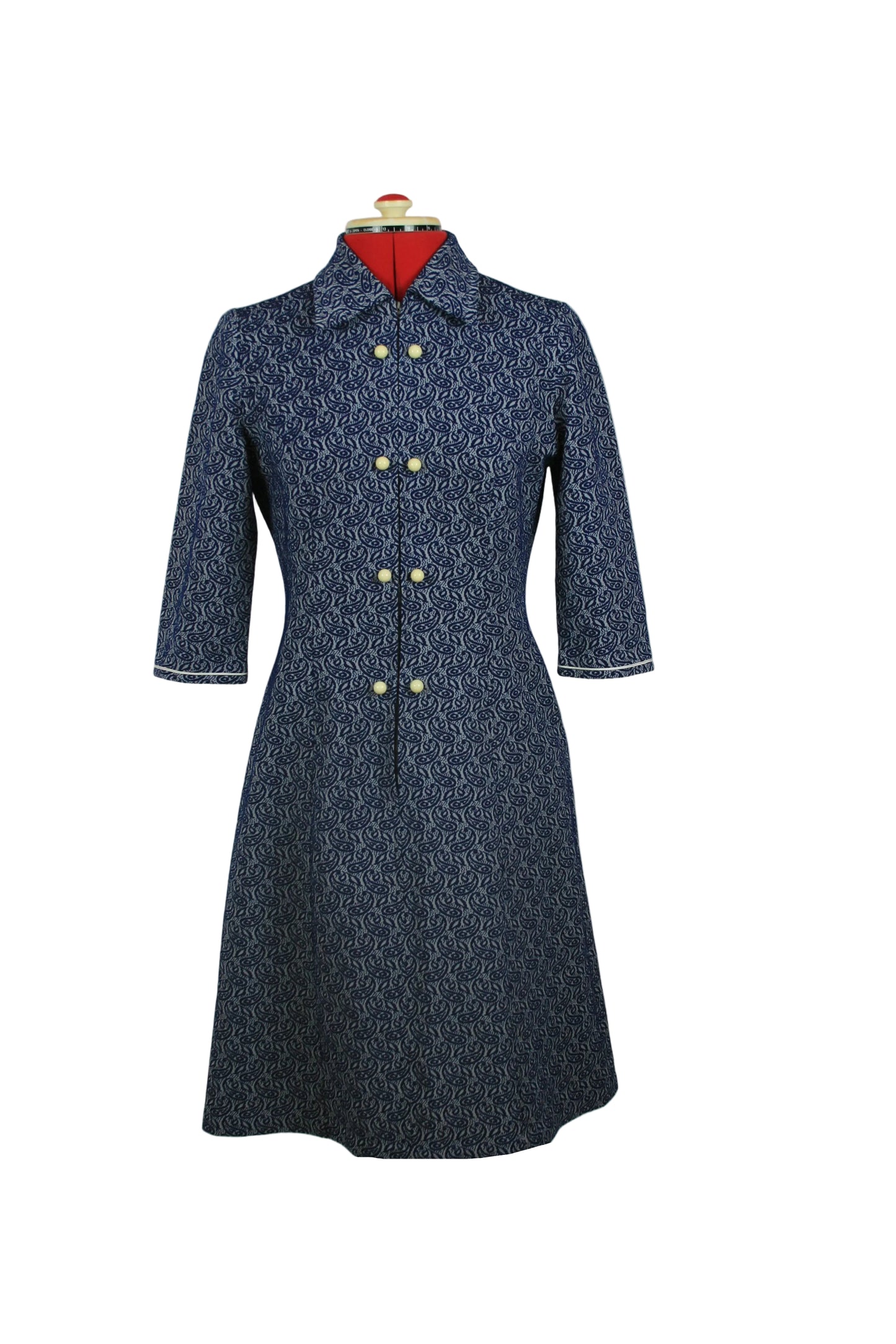 Late 1960s Mod Dress – Deep Blue Paisley, Handmade
