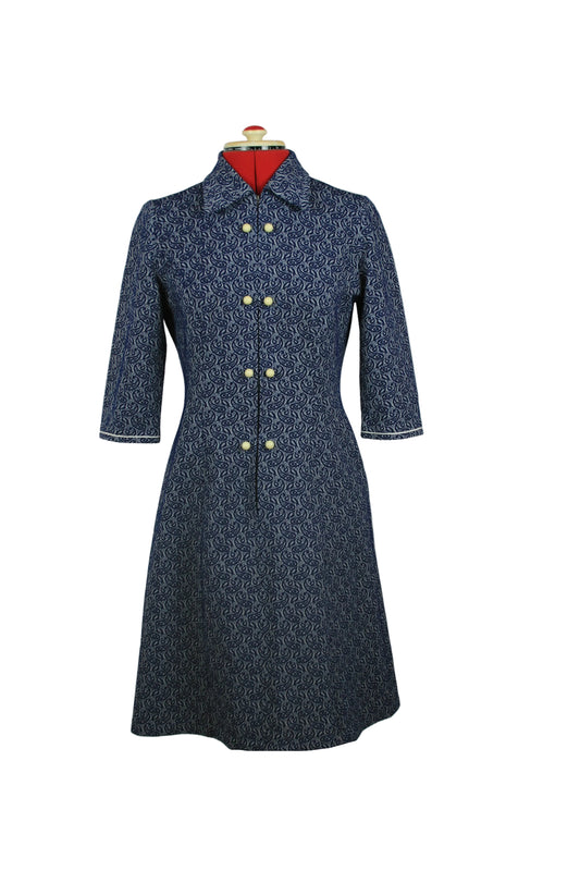 Late 1960s Mod Dress – Deep Blue Paisley, Handmade