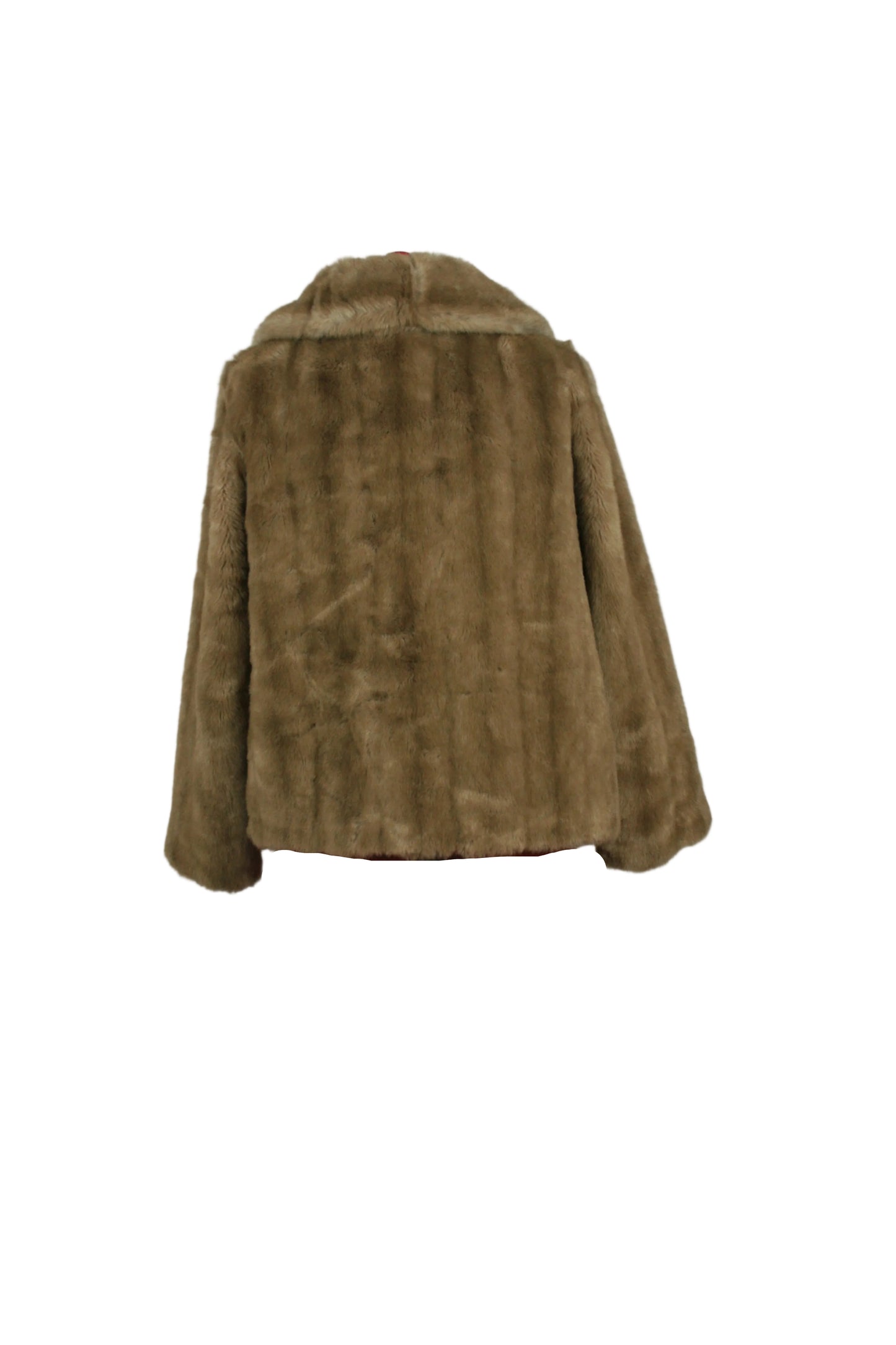 Late 1960s champagne faux mink jacket in authentic Mod style.