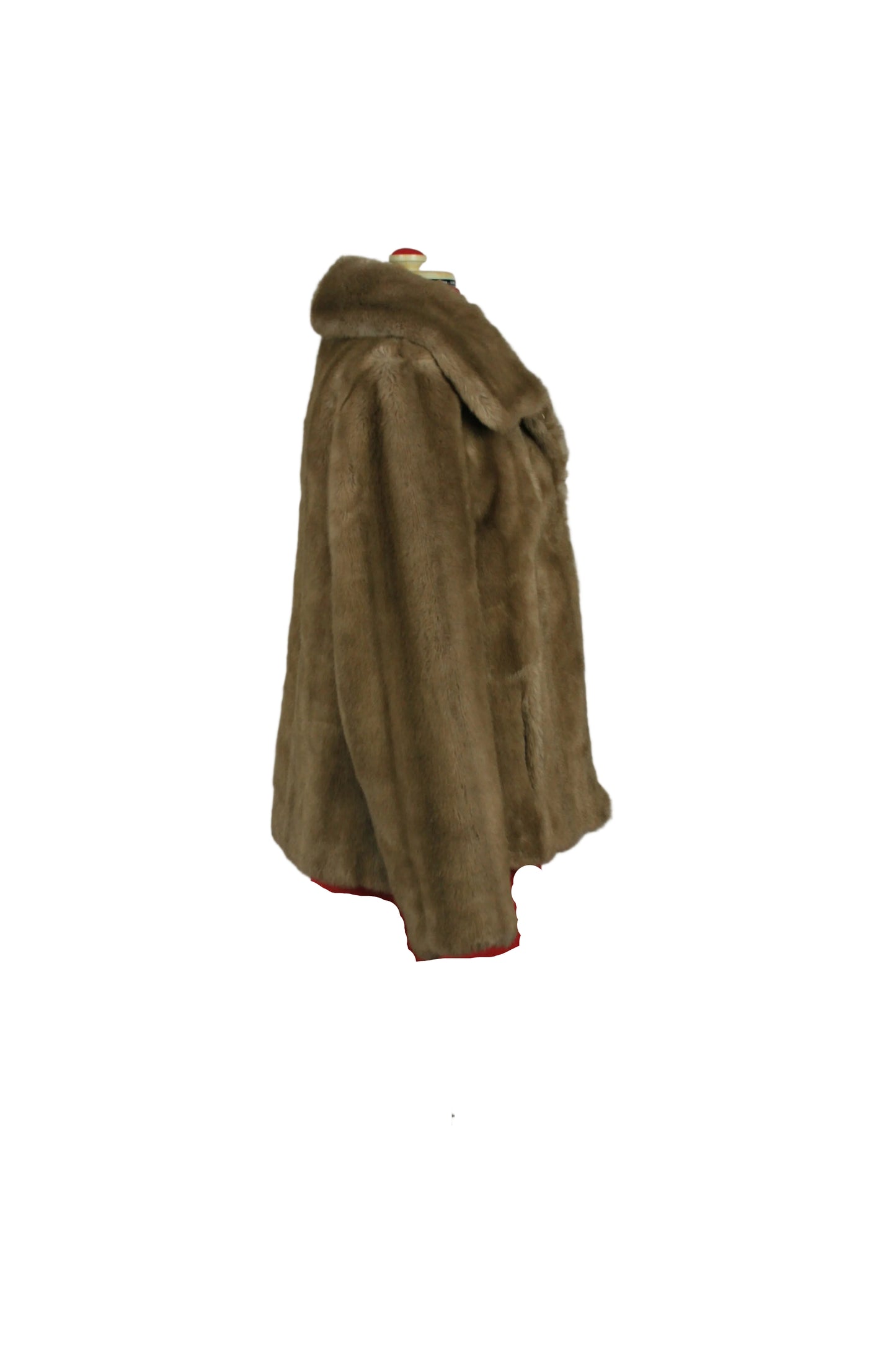 Late 1960s champagne faux mink jacket in authentic Mod style.
