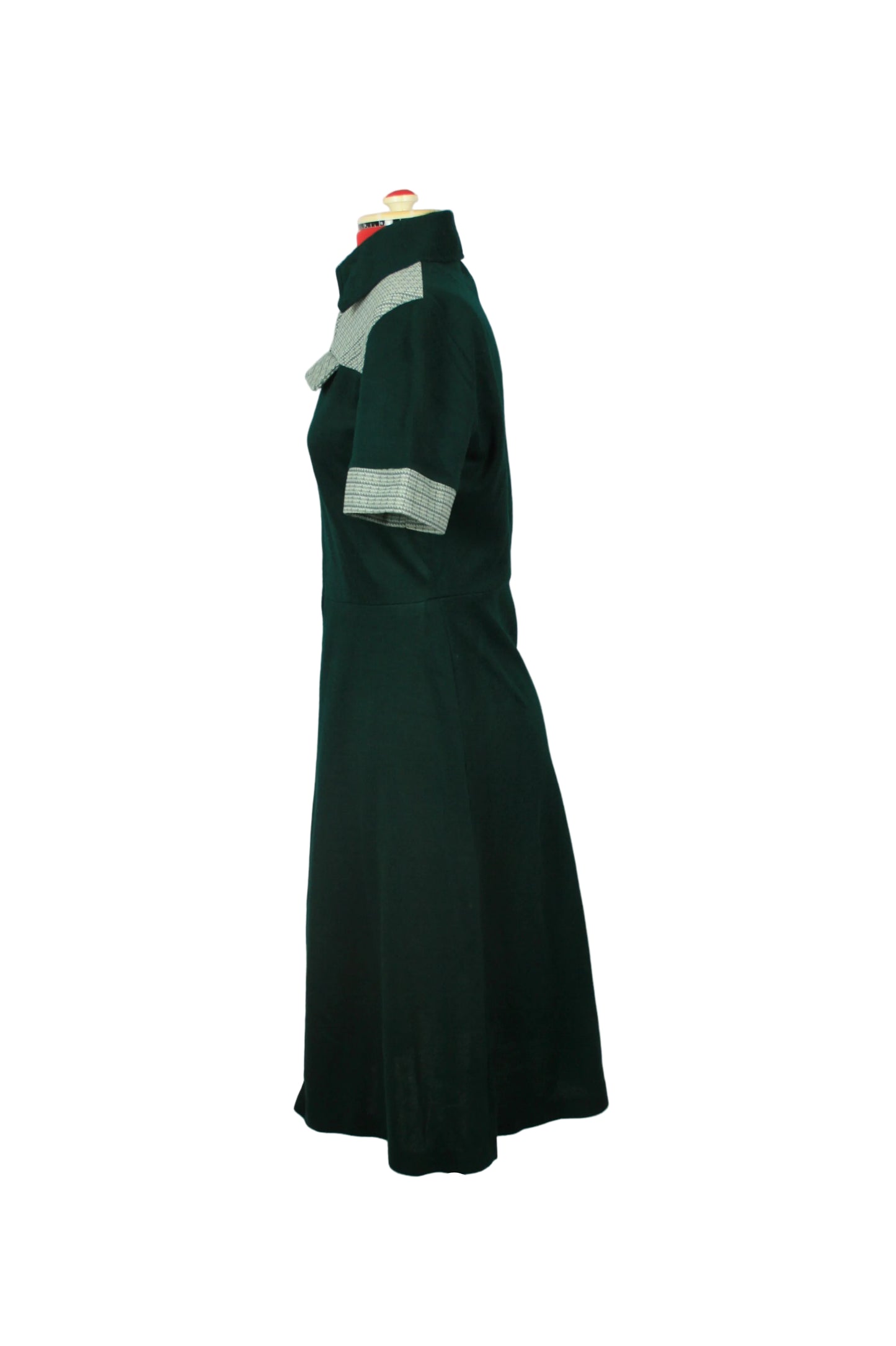 Late 60s Mod Graphic Collar Dress – Forest Green & Geometric Contrast