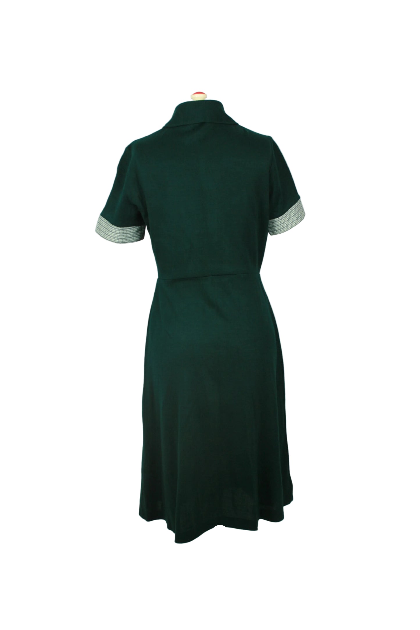 Late 60s Mod Graphic Collar Dress – Forest Green & Geometric Contrast