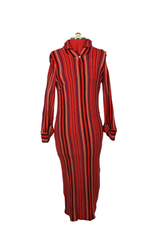 Late 1960s Red Graphic Stripe Mod Dress – Tailored Maxi Silhouette