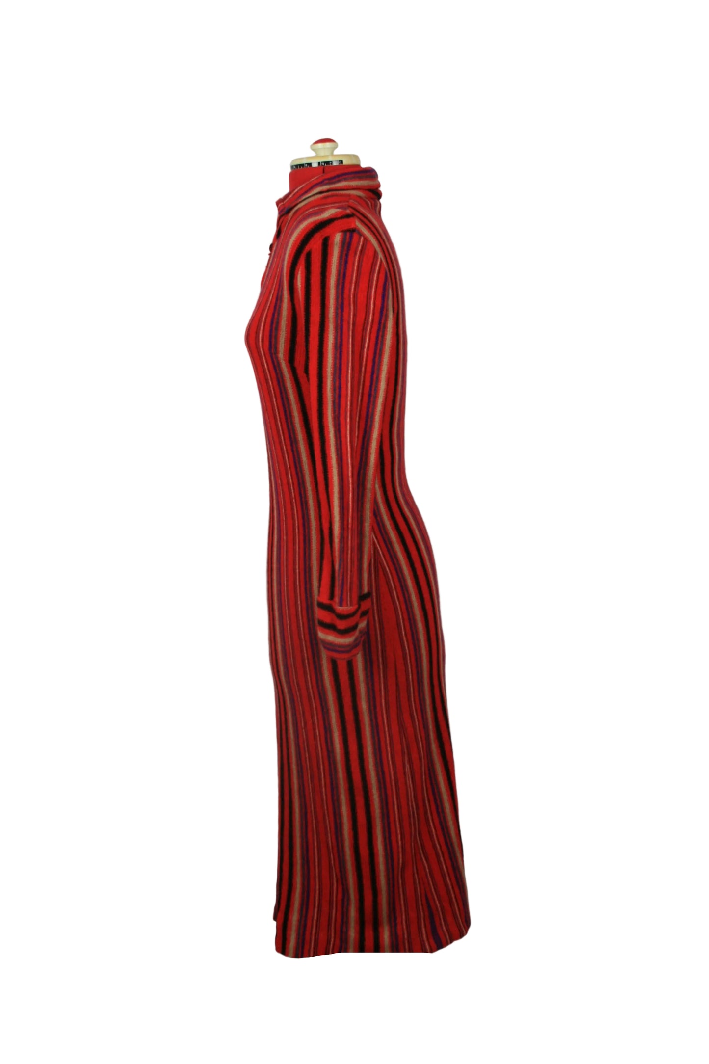 Late 1960s Red Graphic Stripe Mod Dress – Tailored Maxi Silhouette