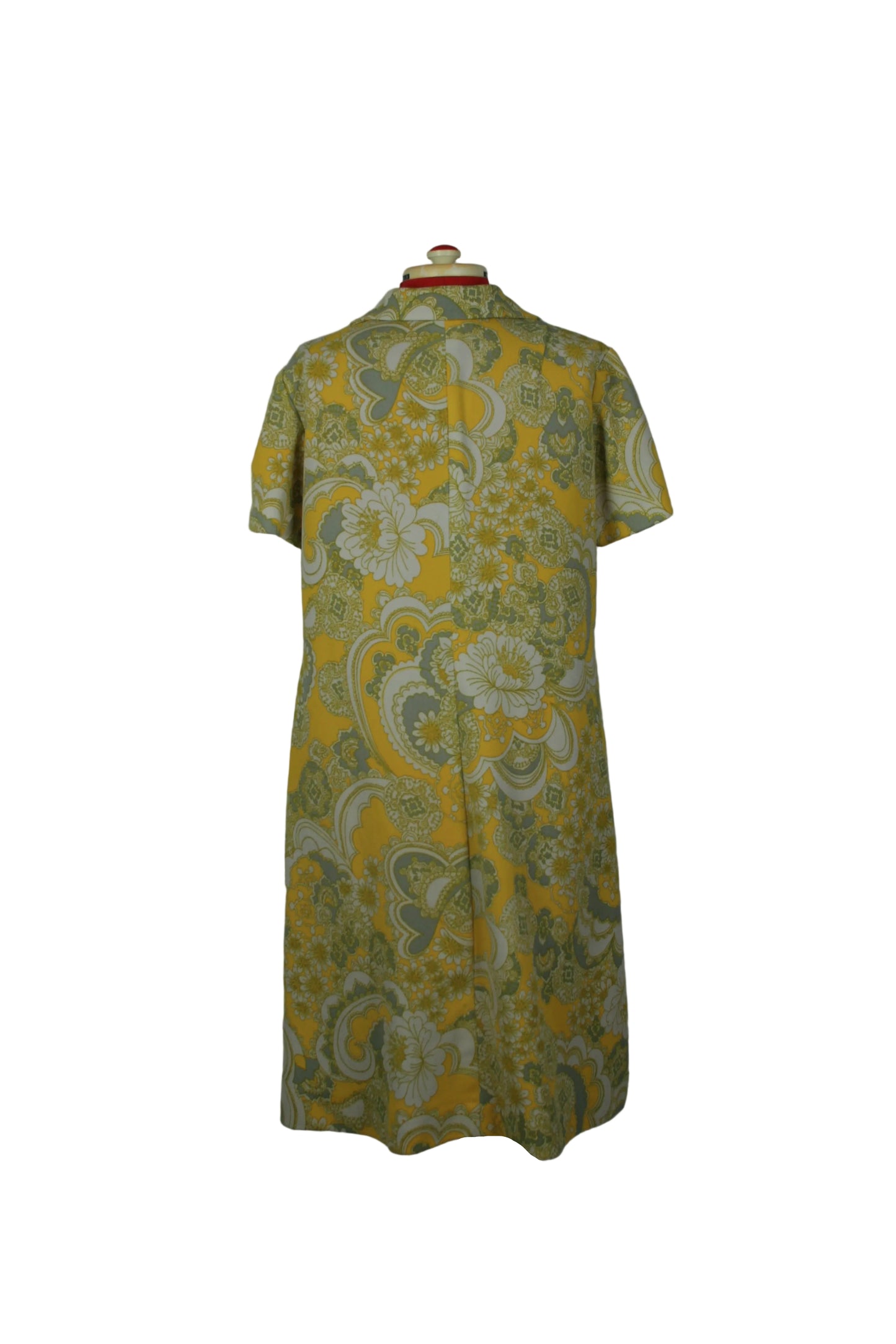 Late 1960s Crimplene Psychedelic Shift Dress – Mustard & Sage Print Atelier Lara Finland