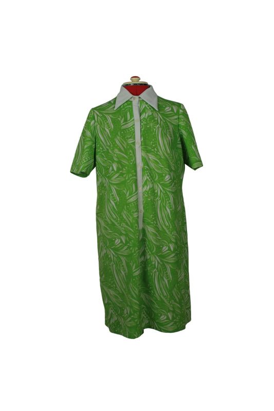 Late 1960s Crimplene Mod Shift Dress – Psychedelic Green Print
