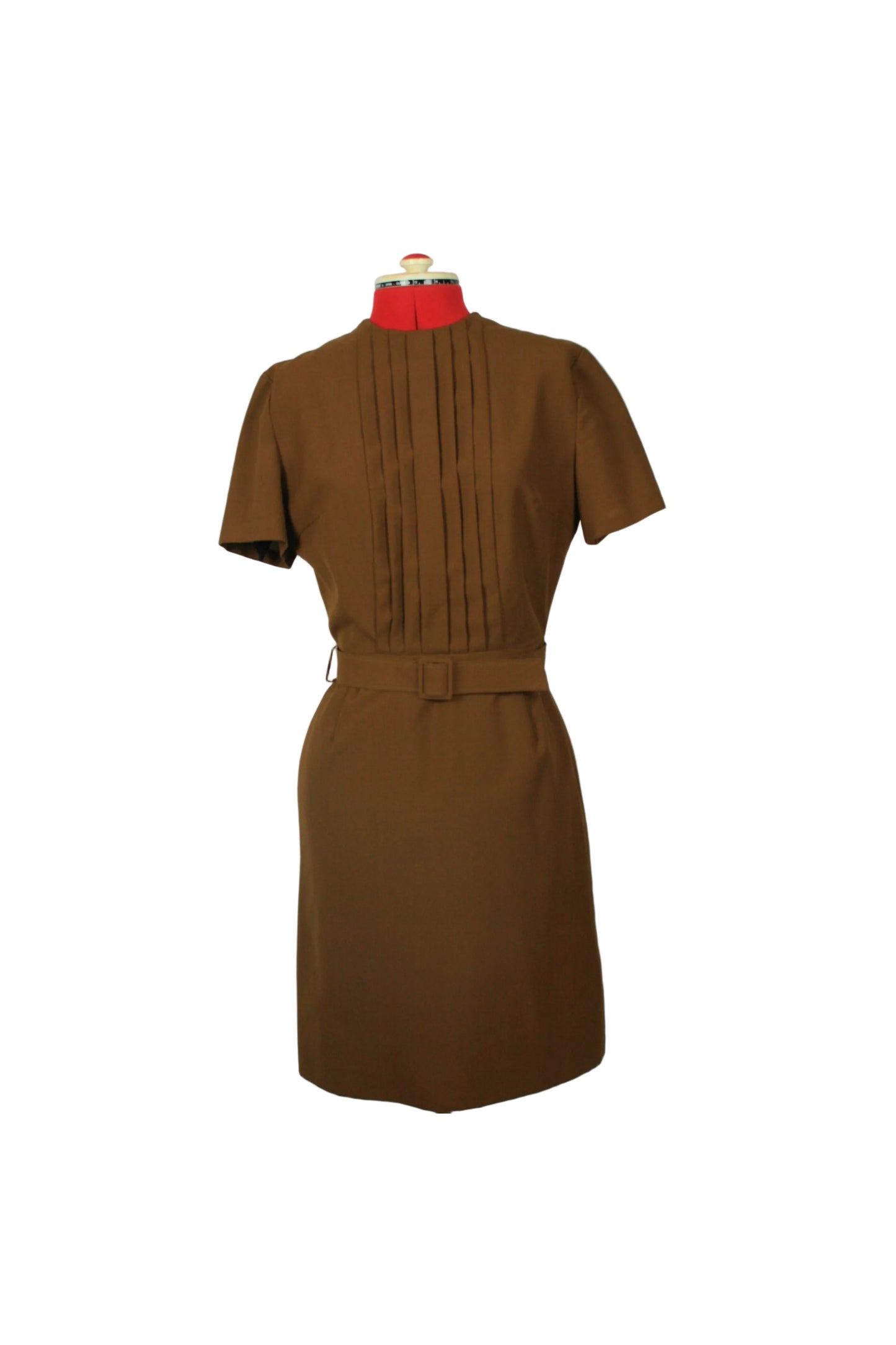Brown Knee-Length Pleated Front Dress Elevate Trevira Kammgarn