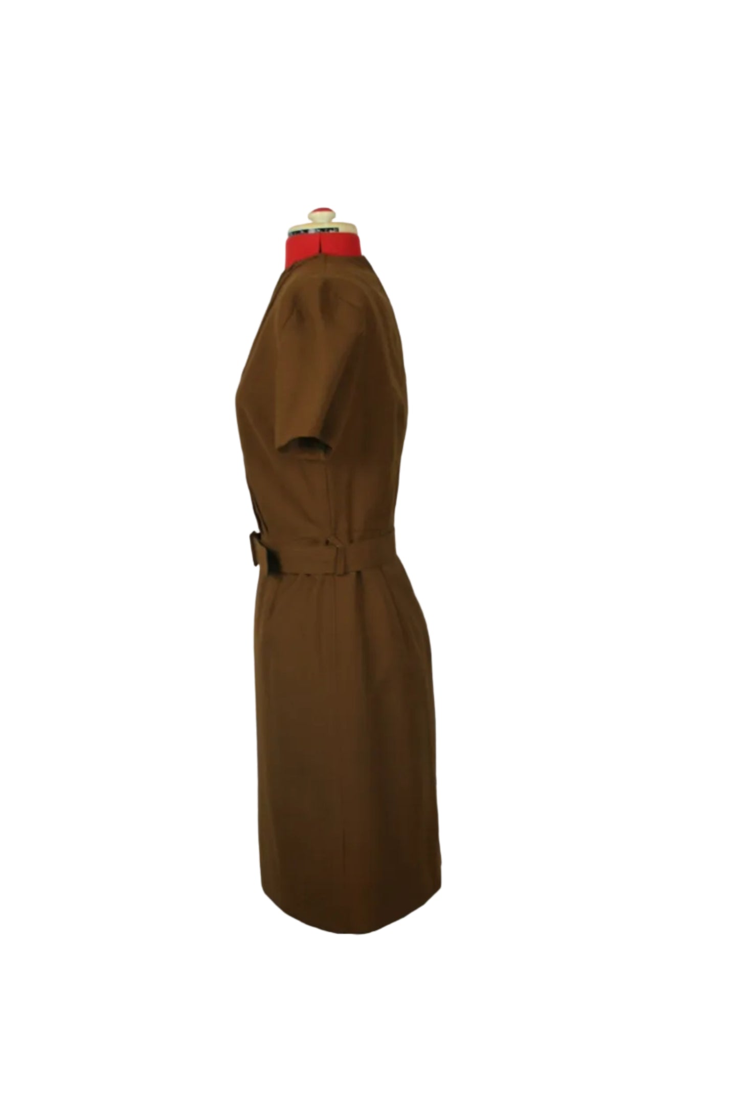 Brown Knee-Length Pleated Front Dress Elevate Trevira Kammgarn