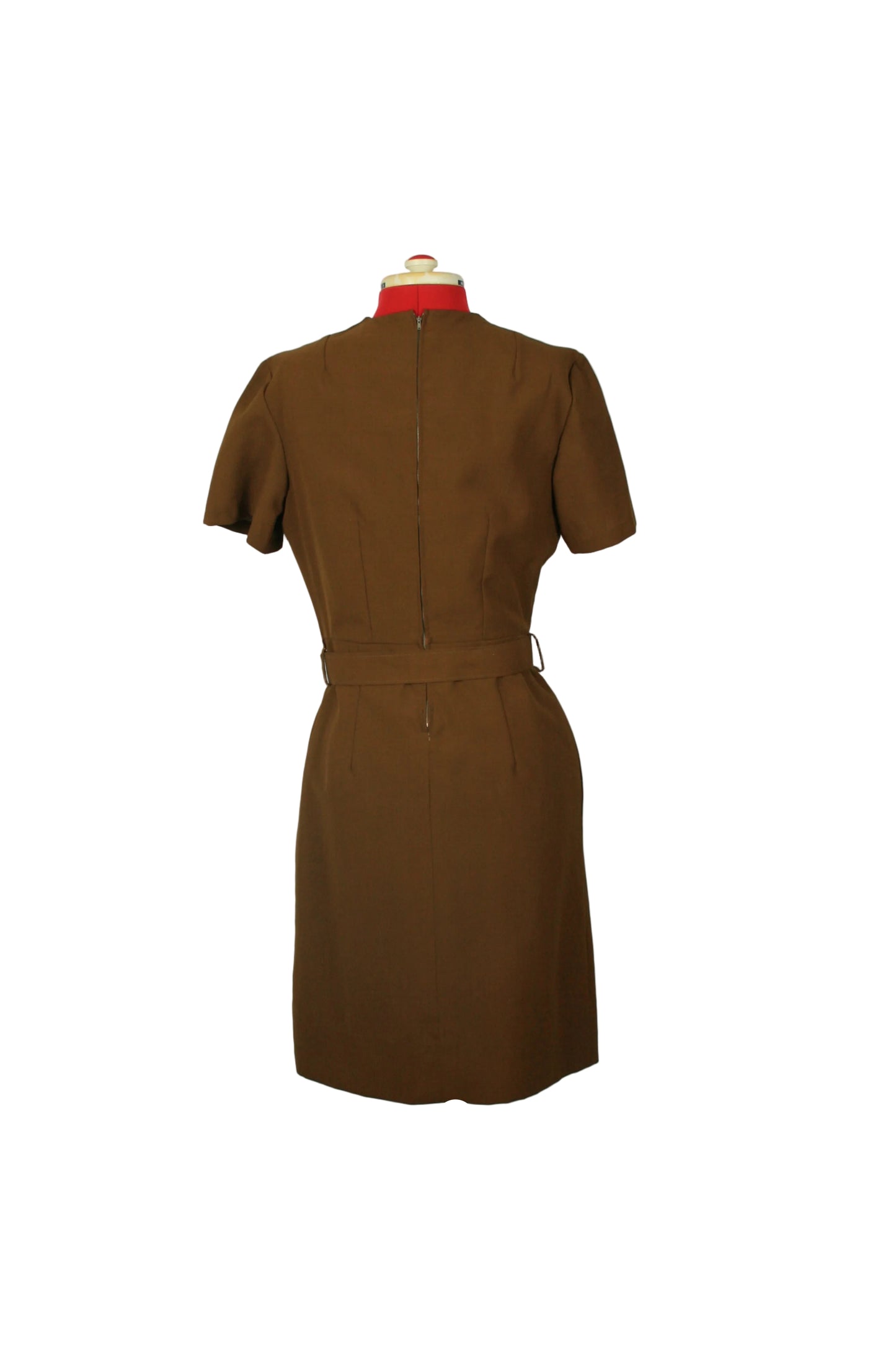 Brown Knee-Length Pleated Front Dress Elevate Trevira Kammgarn