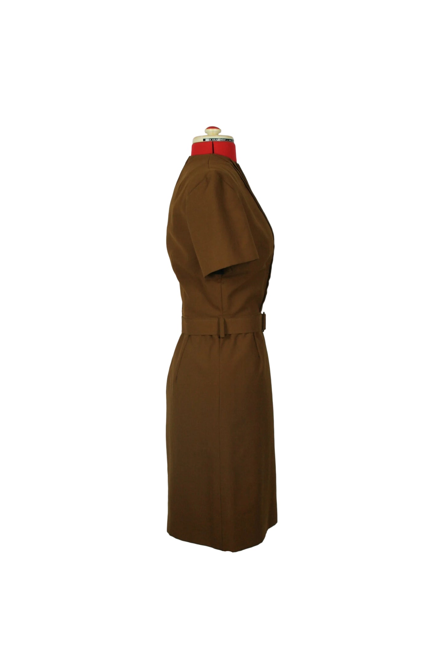 Brown Knee-Length Pleated Front Dress Elevate Trevira Kammgarn