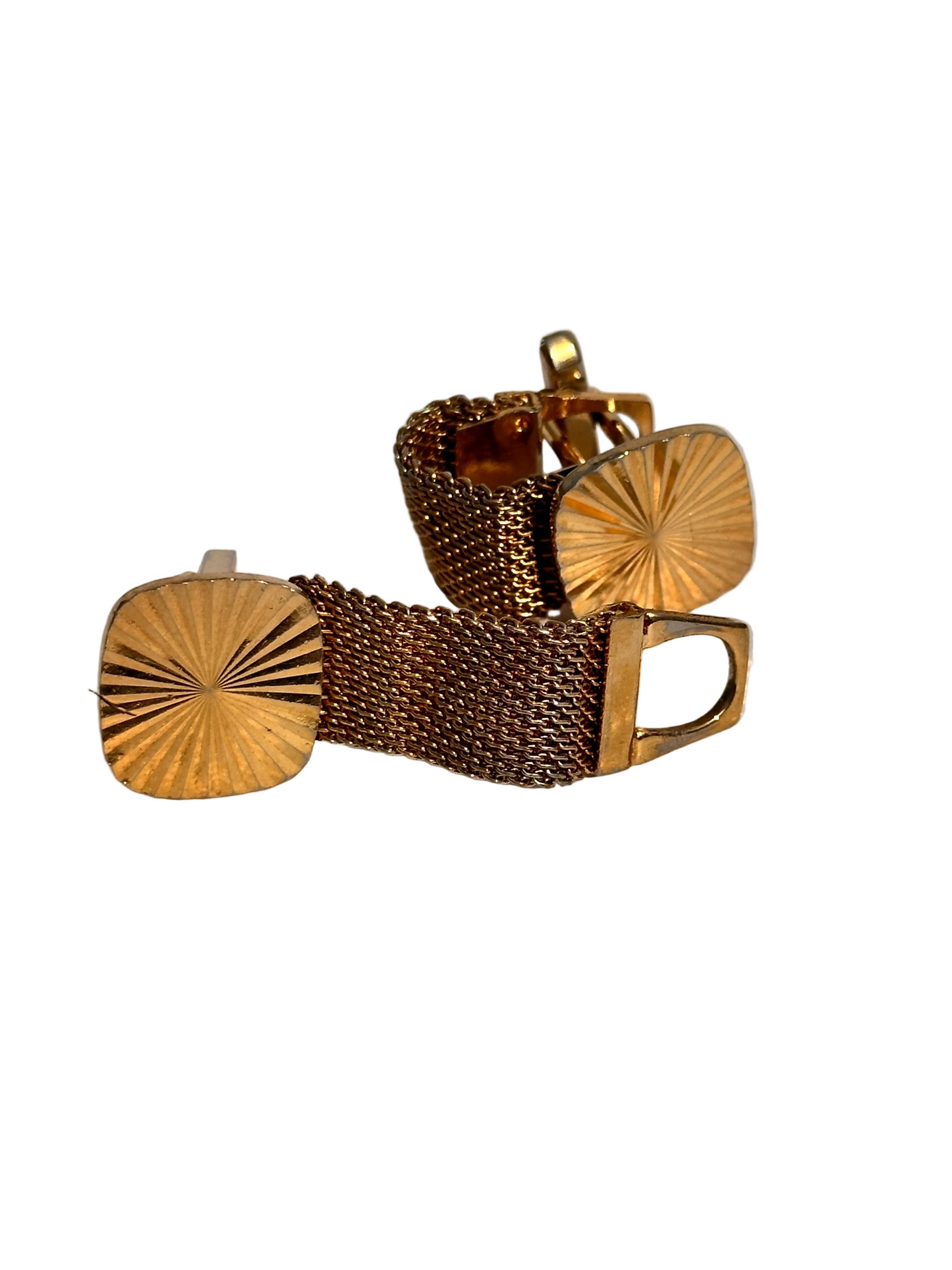 c.1970s Vintage Gold Tone Sunburst Mesh Cufflinks
