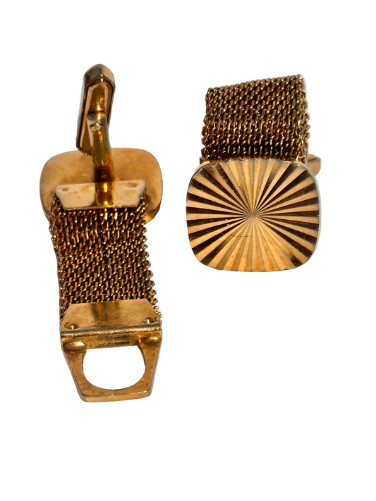 c.1970s Vintage Gold Tone Sunburst Mesh Cufflinks