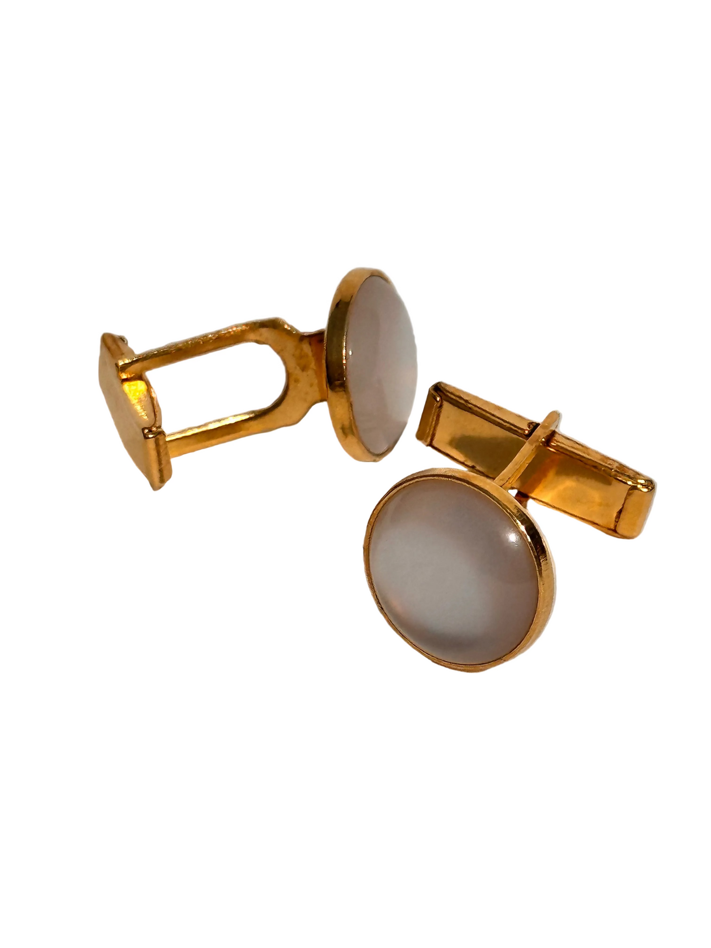 c.1970s Vintage Gold Tone Oval Cufflinks – Mother of Pearl Effect