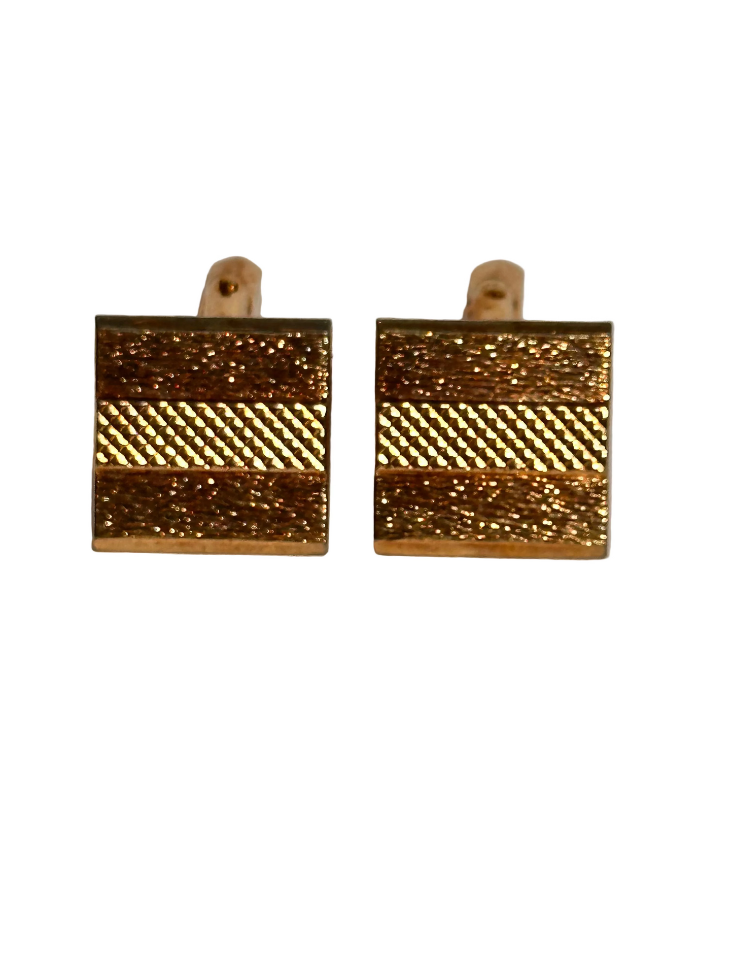c.1970s Vintage Gold Tone Geometric Textured Cufflinks