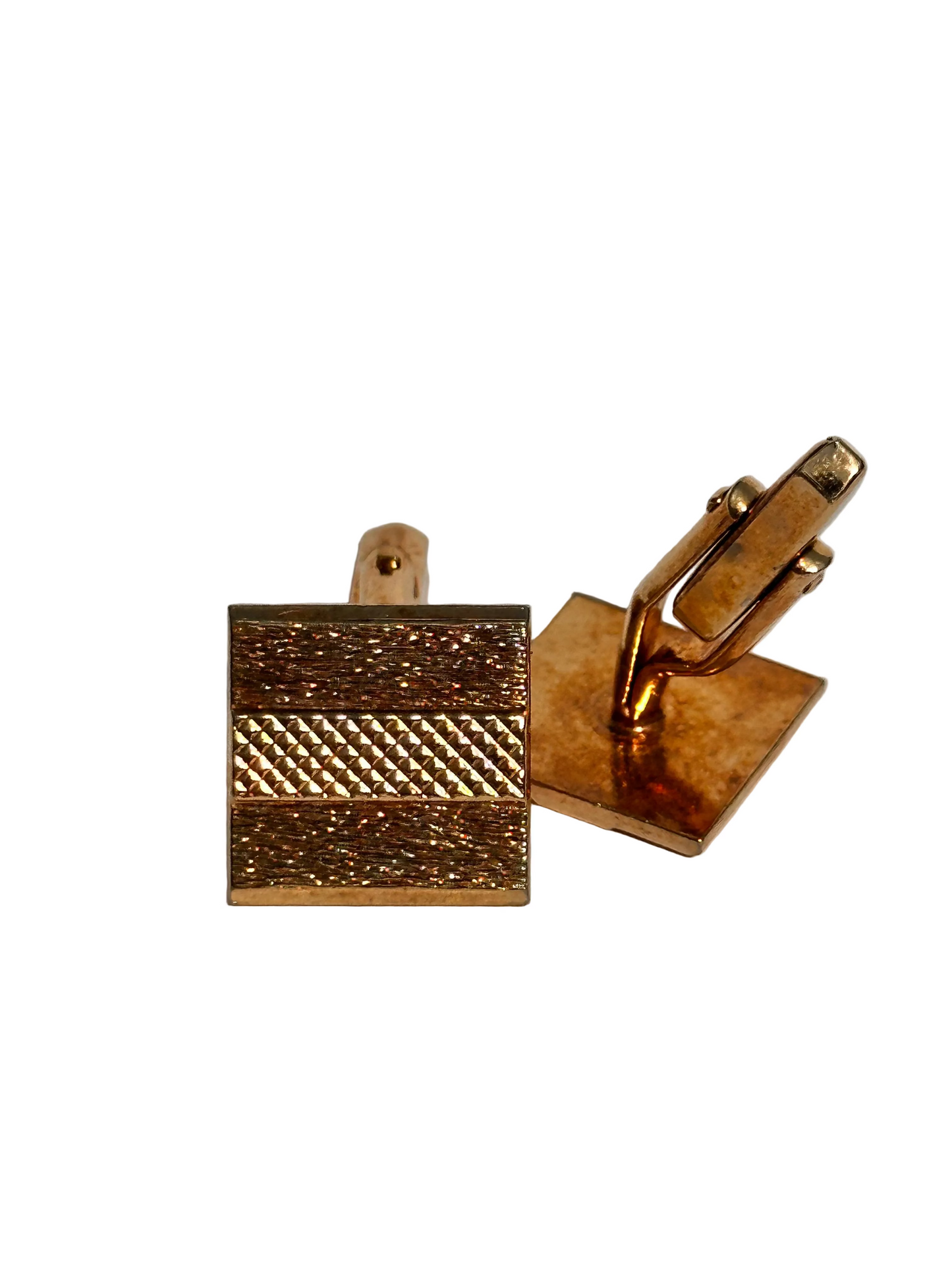 c.1970s Vintage Gold Tone Geometric Textured Cufflinks